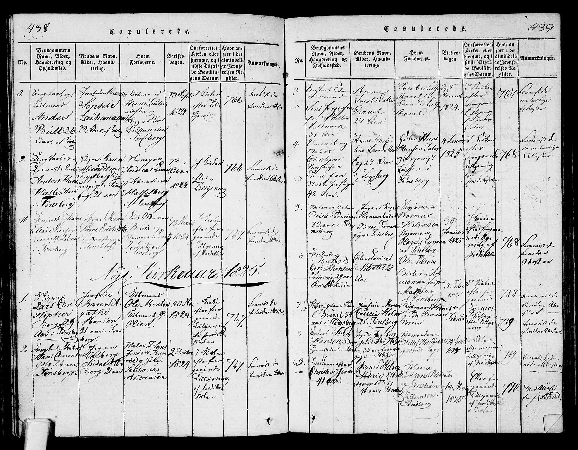 Tønsberg kirkebøker, SAKO/A-330/F/Fa/L0004: Parish register (official) no. I 4, 1813-1826, p. 438-439