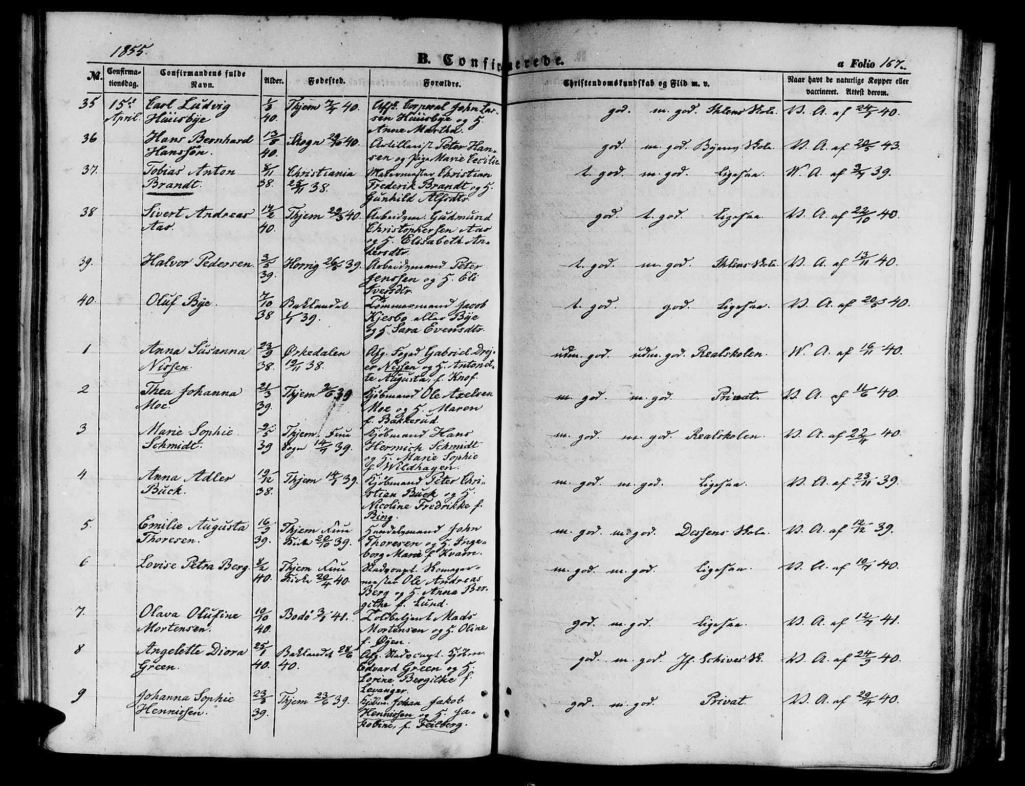 Ministerialprotokoller, klokkerbøker og fødselsregistre - Sør-Trøndelag, SAT/A-1456/602/L0138: Parish register (copy) no. 602C06, 1853-1858, p. 167