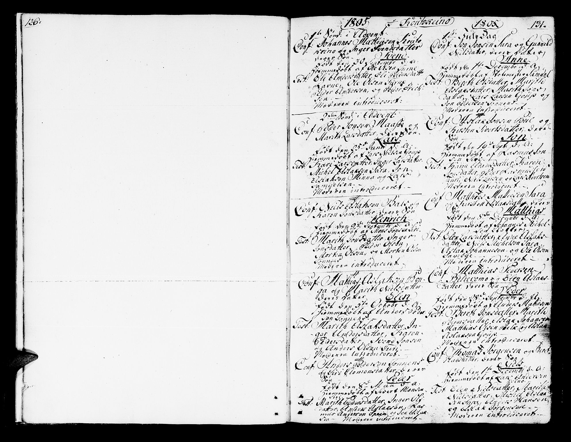 Kistrand/Porsanger sokneprestembete, SATØ/S-1351/H/Ha/L0009.kirke: Parish register (official) no. 9, 1805-1821, p. 126-131