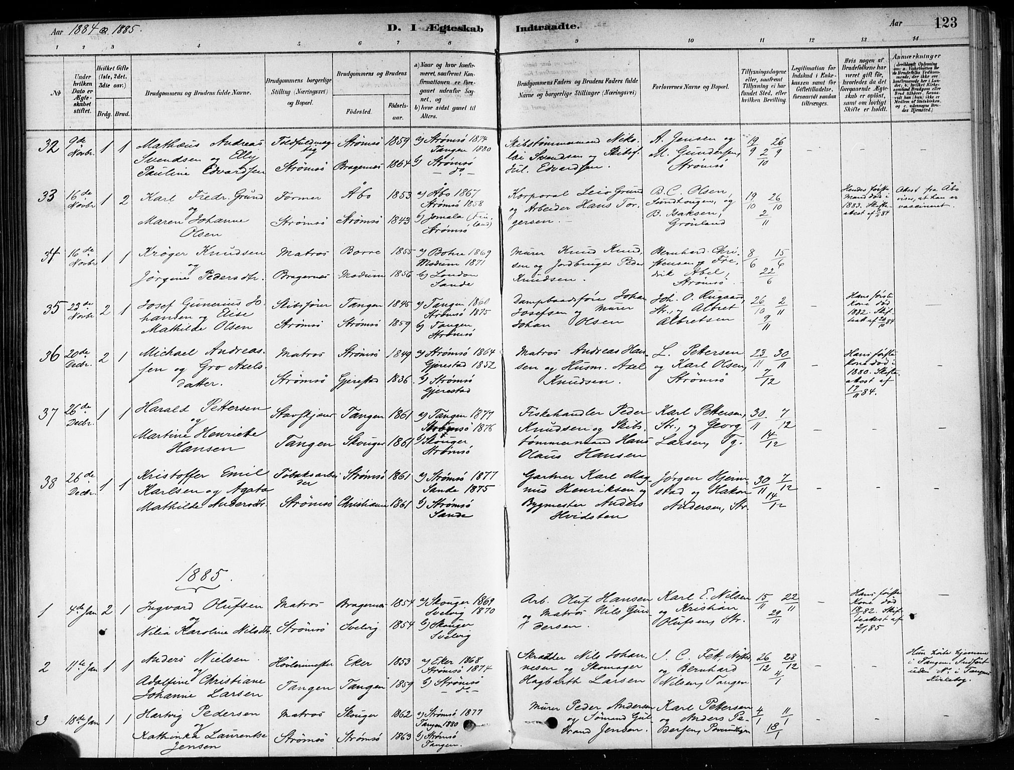 Strømsø kirkebøker, AV/SAKO-A-246/F/Fa/L0022: Parish register (official) no. I 22, 1879-1899, p. 123