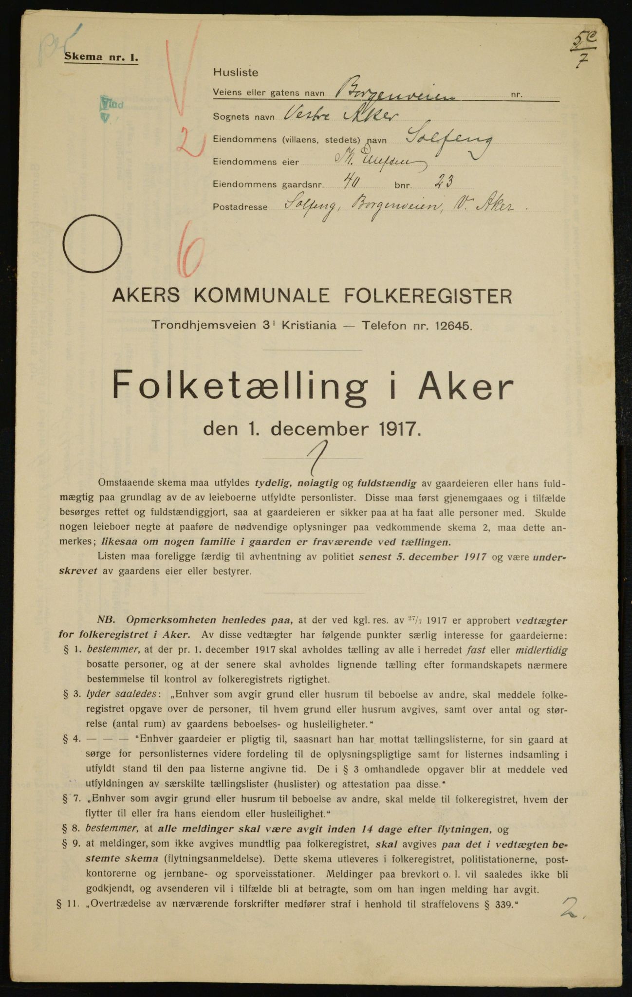 OBA, Municipal Census 1917 for Aker, 1917, p. 8837