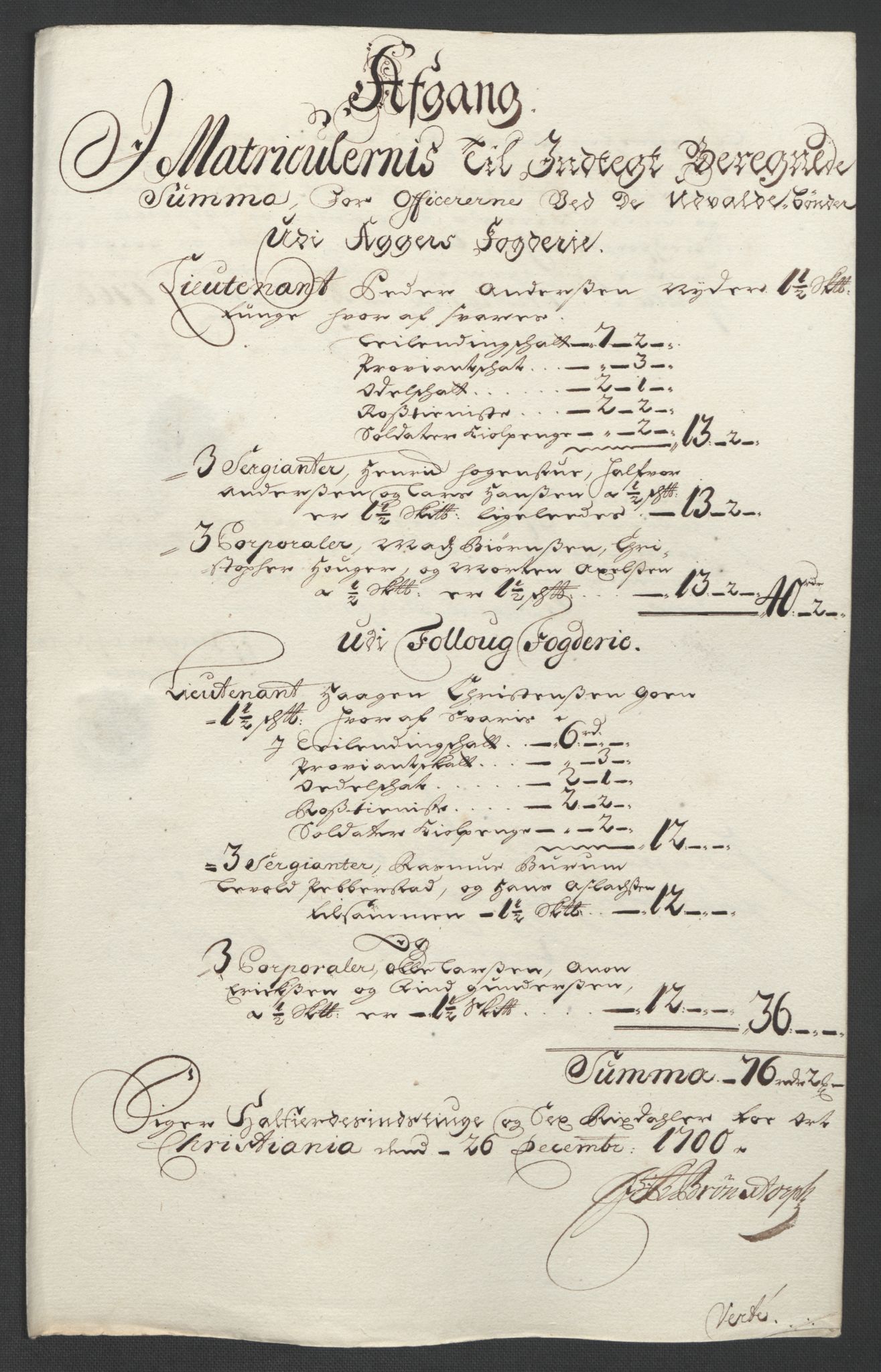 Rentekammeret inntil 1814, Reviderte regnskaper, Fogderegnskap, AV/RA-EA-4092/R10/L0443: Fogderegnskap Aker og Follo, 1700, p. 278