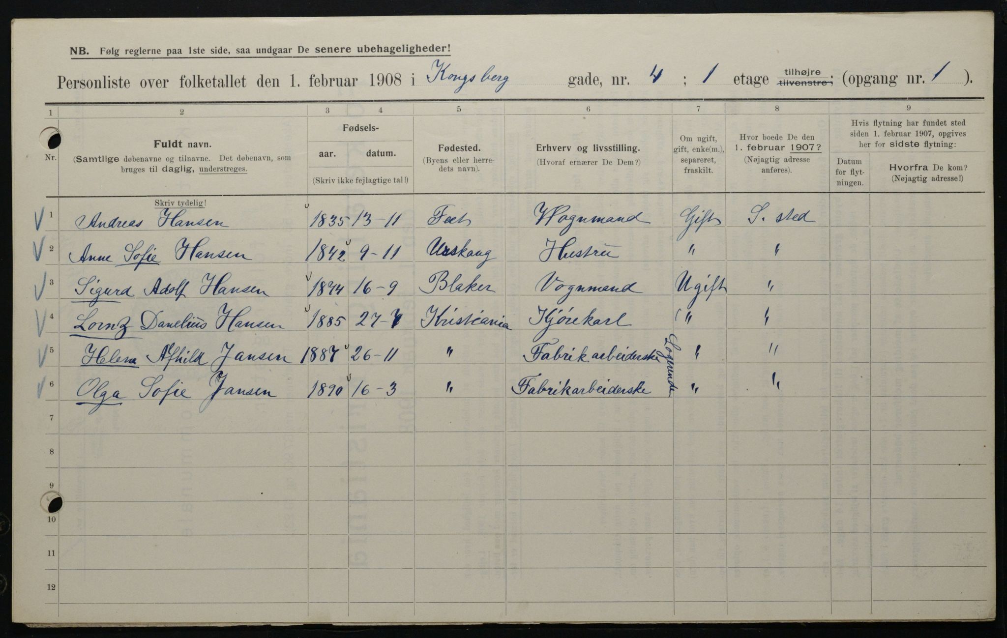 OBA, Municipal Census 1908 for Kristiania, 1908, p. 47164