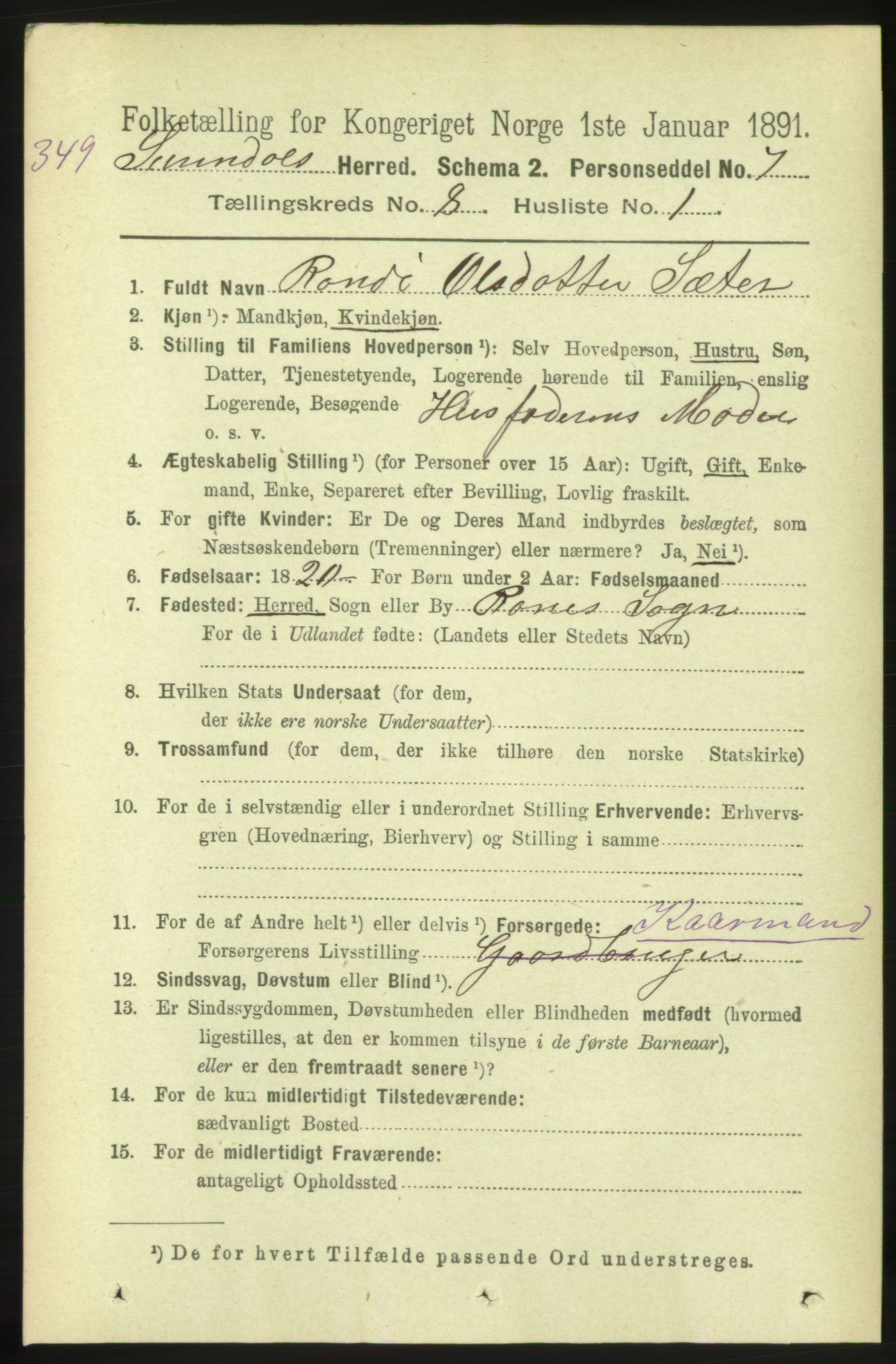 RA, 1891 census for 1566 Surnadal, 1891, p. 2077