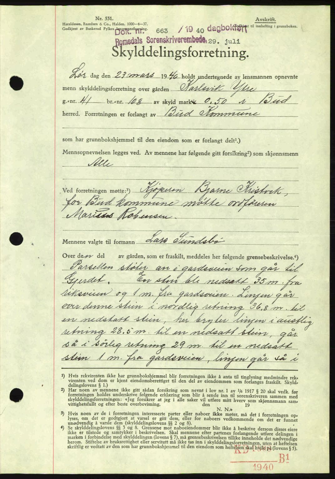 Romsdal sorenskriveri, AV/SAT-A-4149/1/2/2C: Mortgage book no. A8, 1939-1940, Diary no: : 663/1940