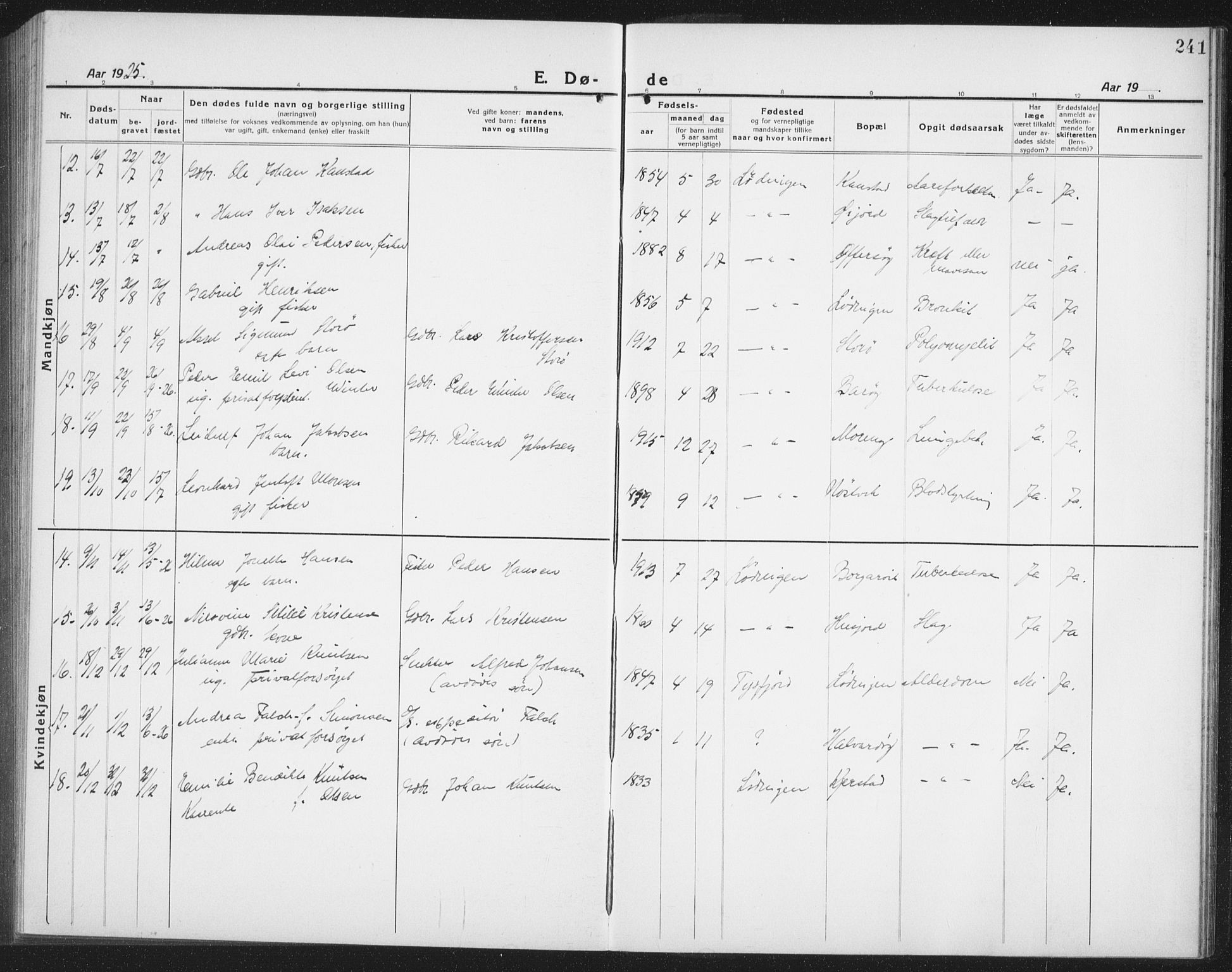 Ministerialprotokoller, klokkerbøker og fødselsregistre - Nordland, AV/SAT-A-1459/872/L1049: Parish register (copy) no. 872C05, 1920-1938, p. 241