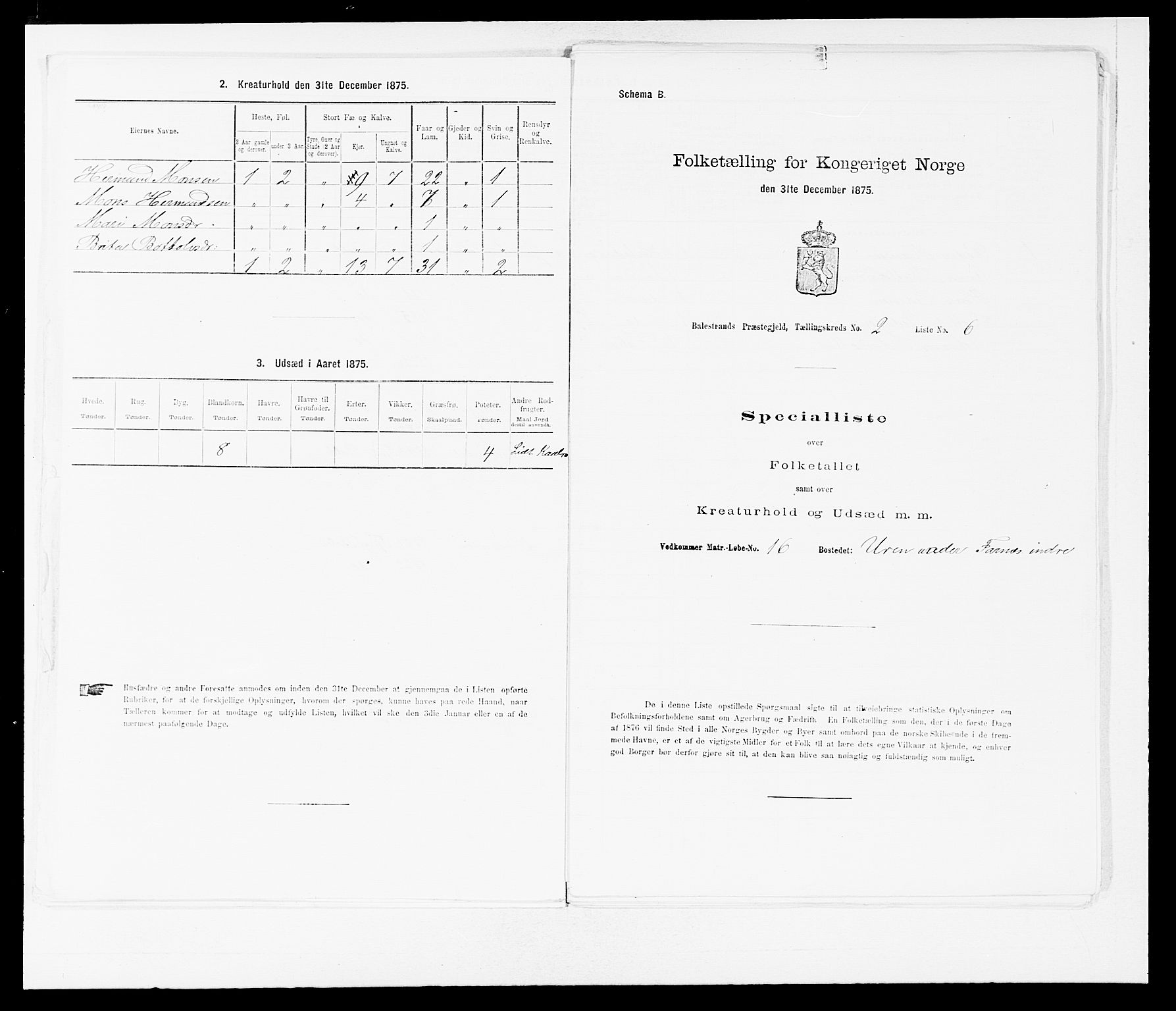 SAB, 1875 census for 1418P Balestrand, 1875, p. 227