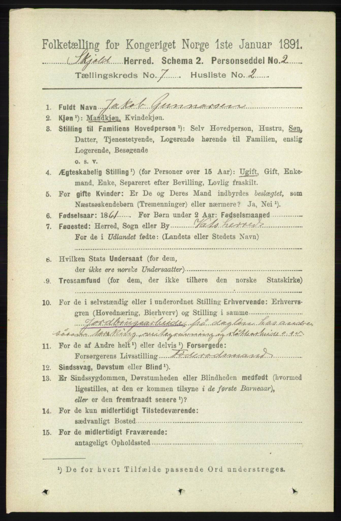 RA, 1891 census for 1154 Skjold, 1891, p. 1356