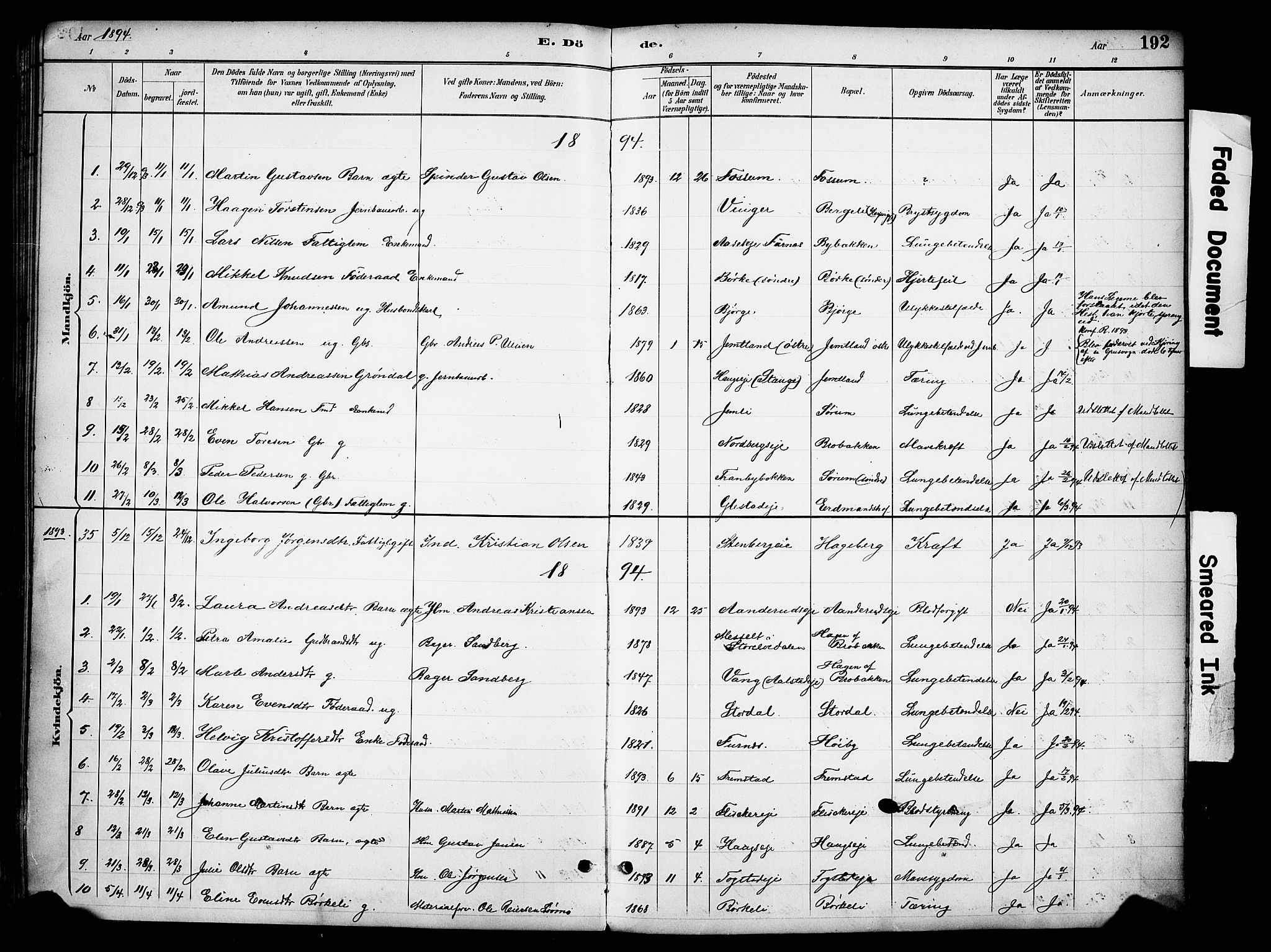 Ringsaker prestekontor, AV/SAH-PREST-014/K/Ka/L0016: Parish register (official) no. 16, 1891-1904, p. 192