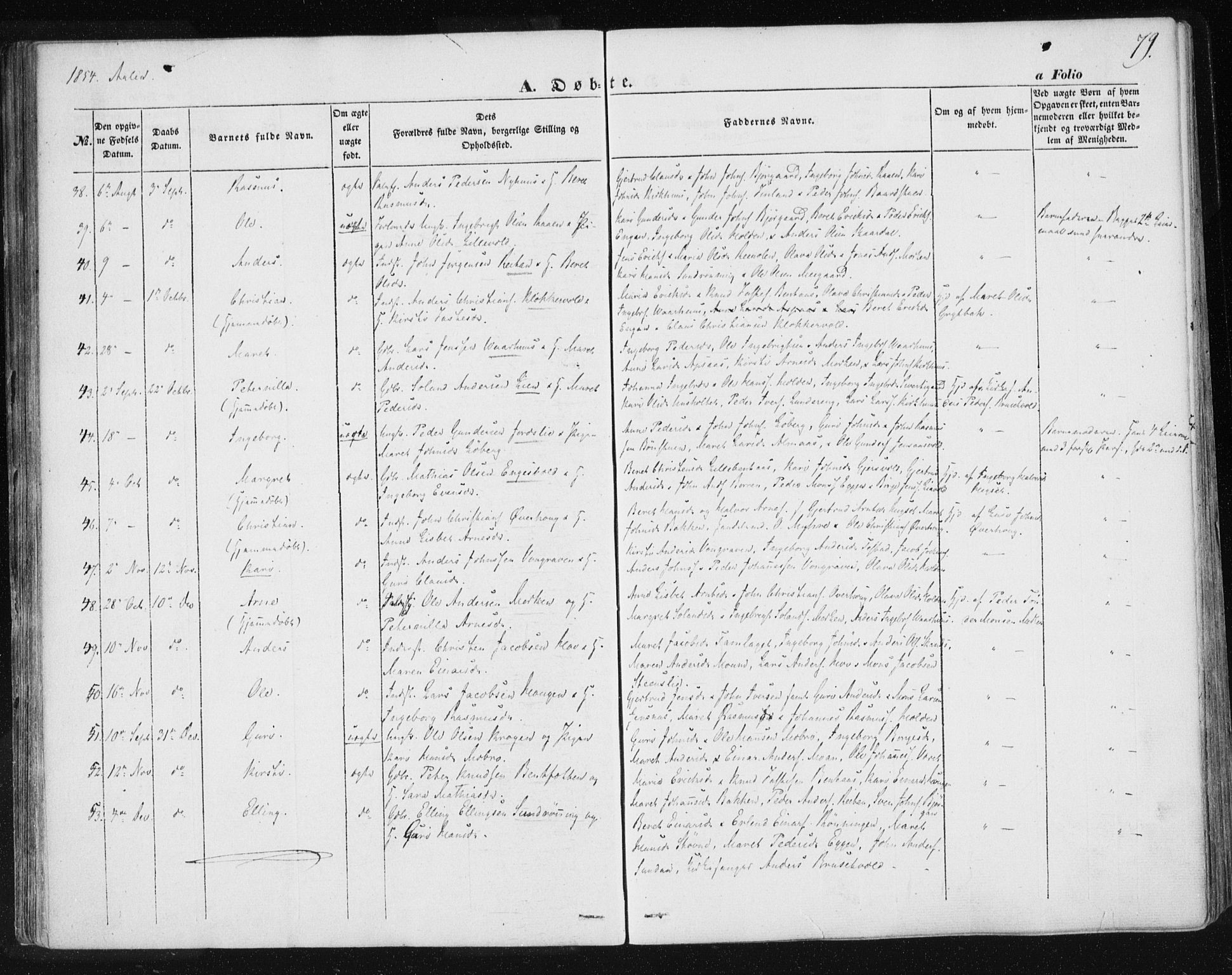 Ministerialprotokoller, klokkerbøker og fødselsregistre - Sør-Trøndelag, SAT/A-1456/685/L0965: Parish register (official) no. 685A06 /3, 1846-1859, p. 79