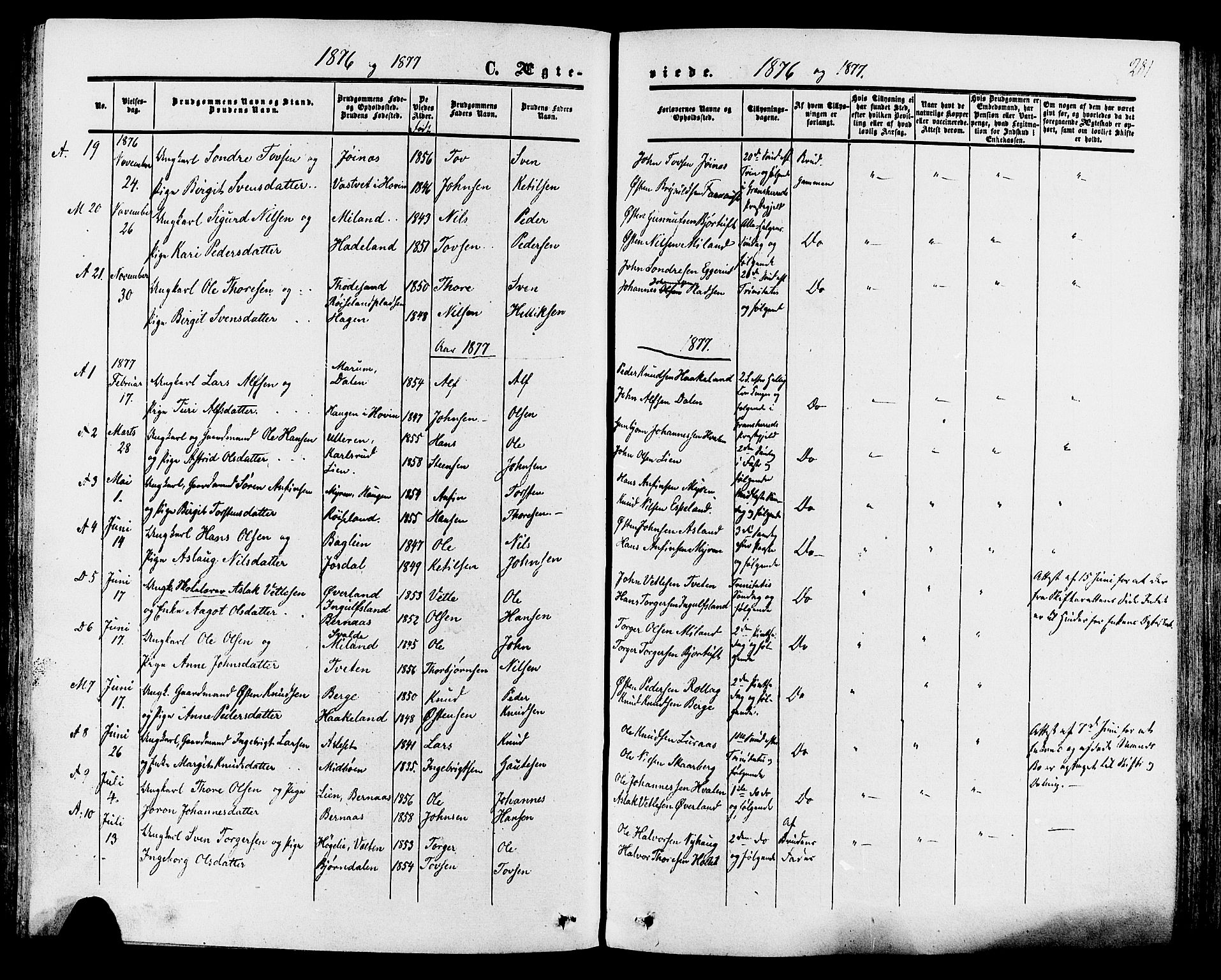 Tinn kirkebøker, SAKO/A-308/F/Fa/L0006: Parish register (official) no. I 6, 1857-1878, p. 281