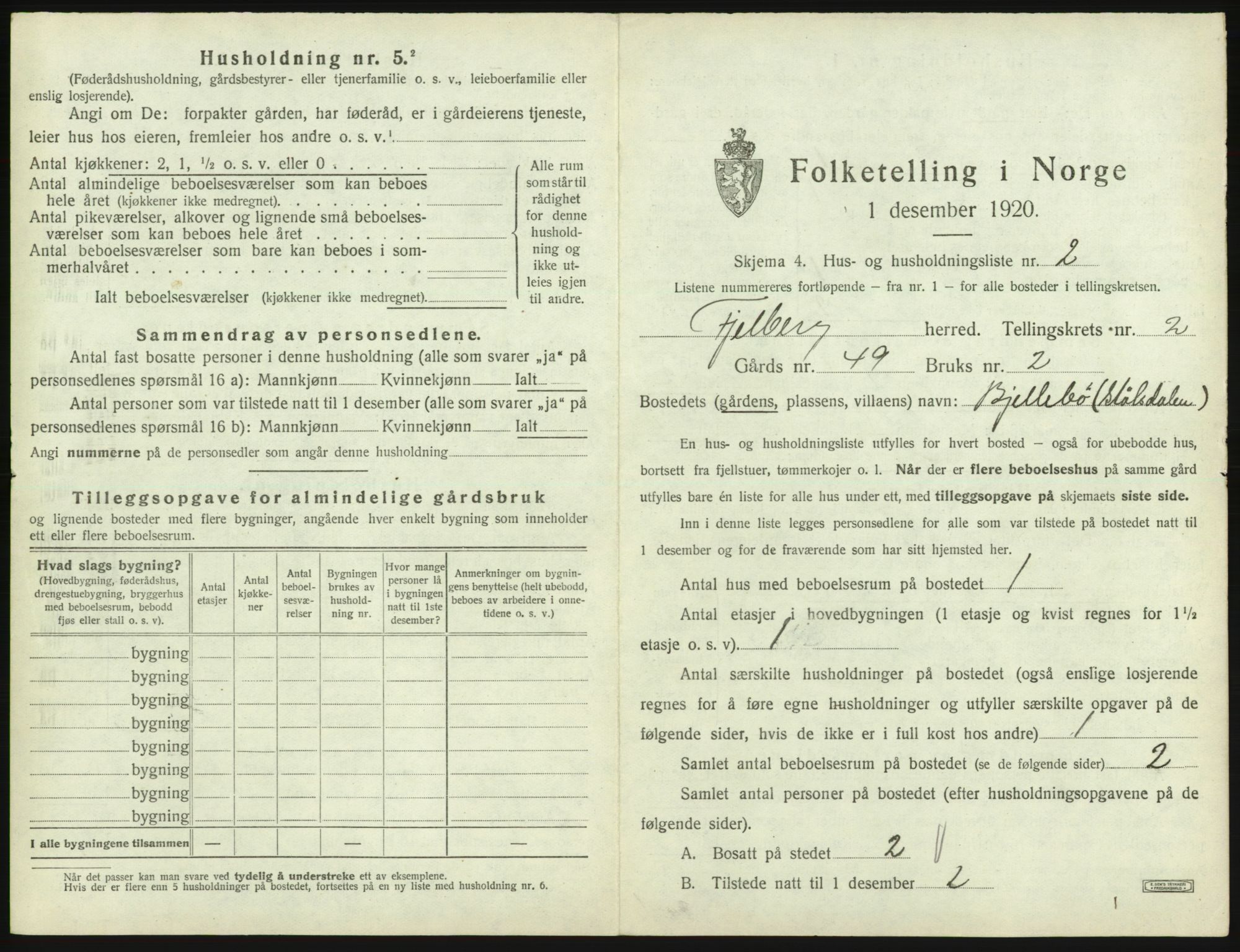 SAB, 1920 census for Fjelberg, 1920, p. 80