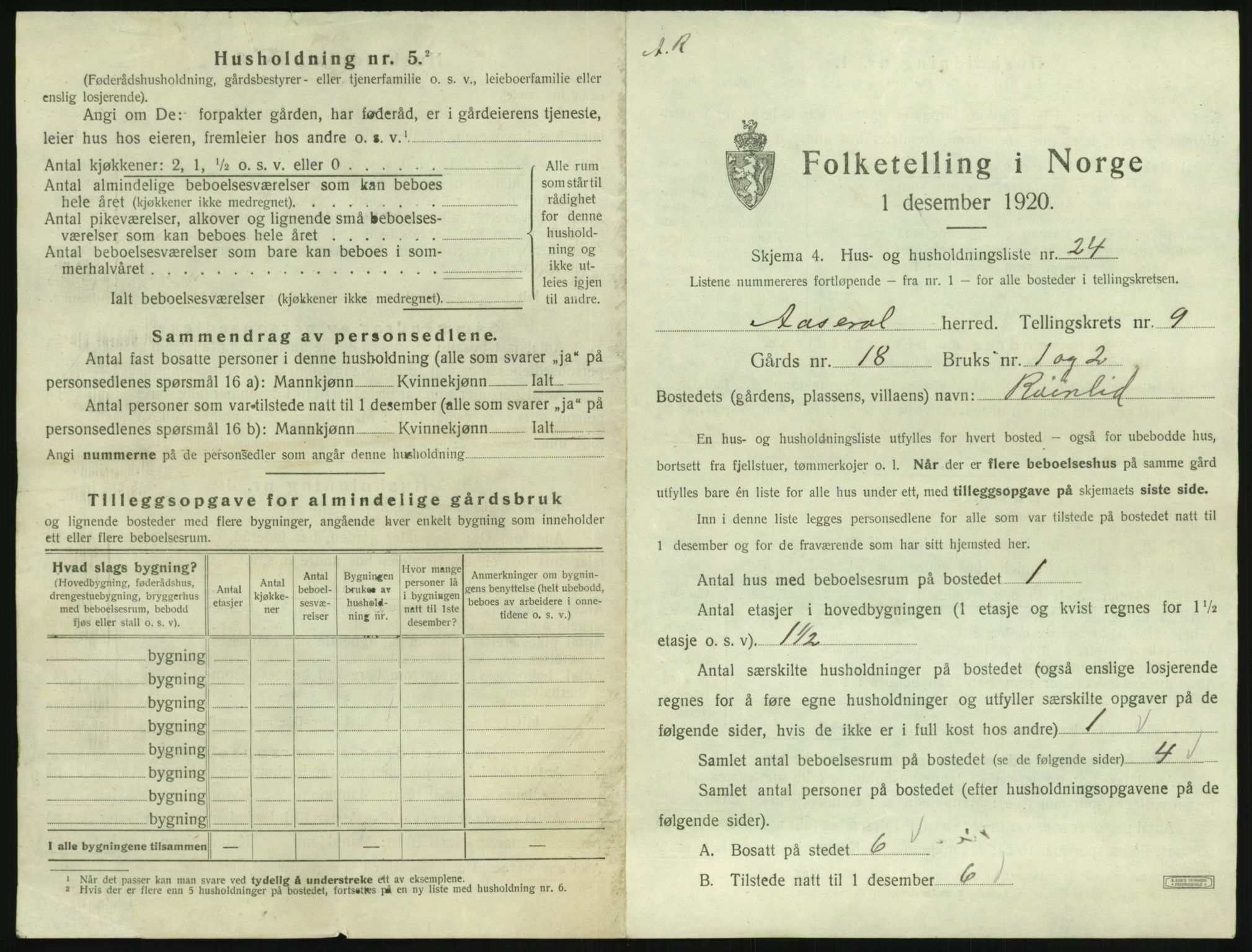 SAK, 1920 census for Åseral, 1920, p. 514