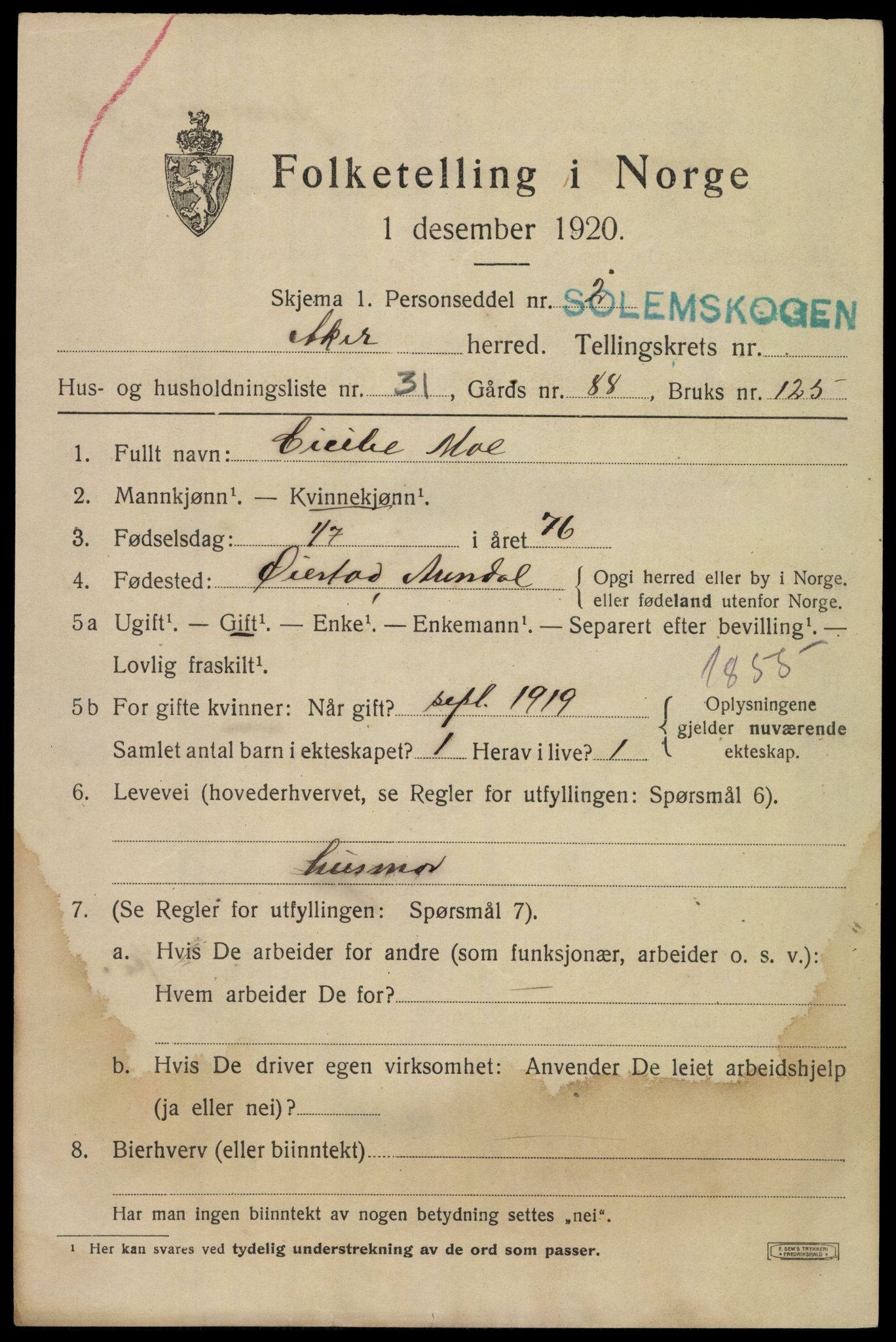 SAO, 1920 census for Aker, 1920, p. 86116