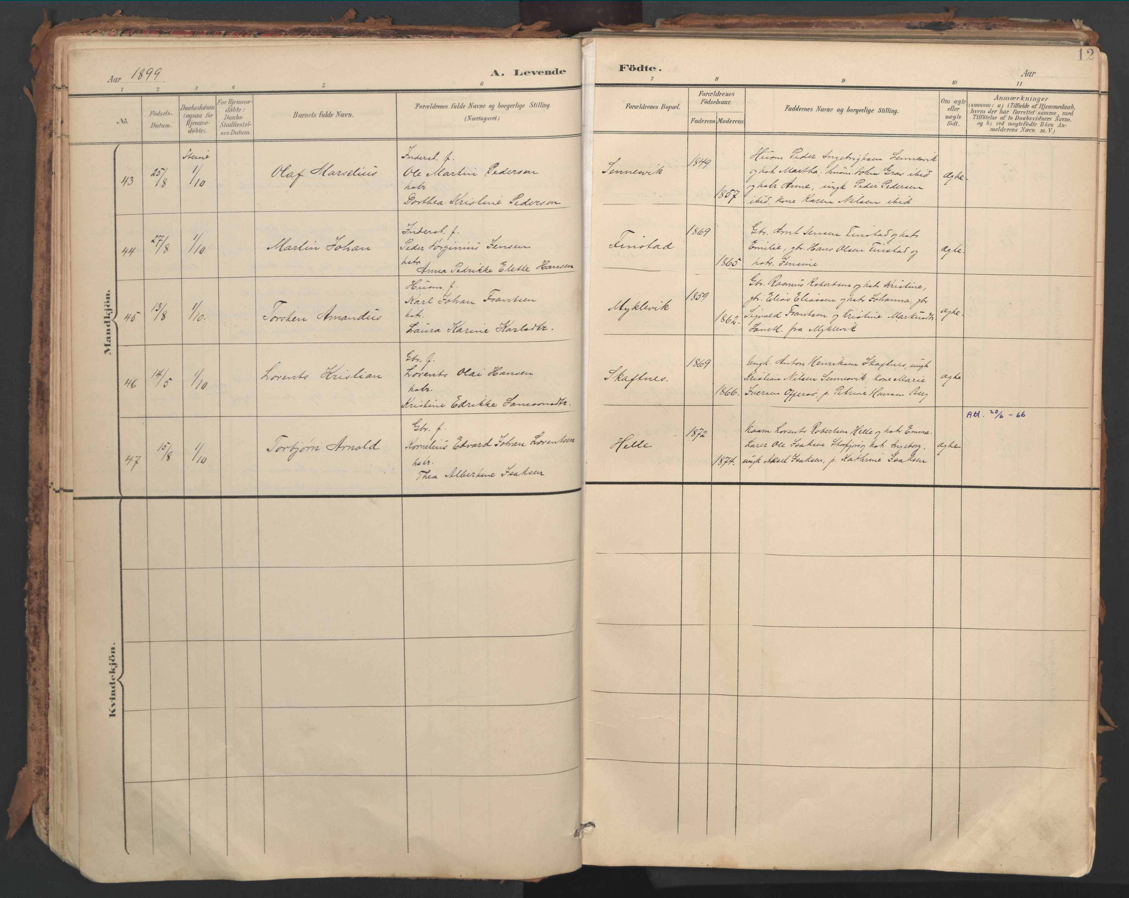 Ministerialprotokoller, klokkerbøker og fødselsregistre - Nordland, SAT/A-1459/882/L1180: Parish register (official) no. 882A02, 1897-1913, p. 12