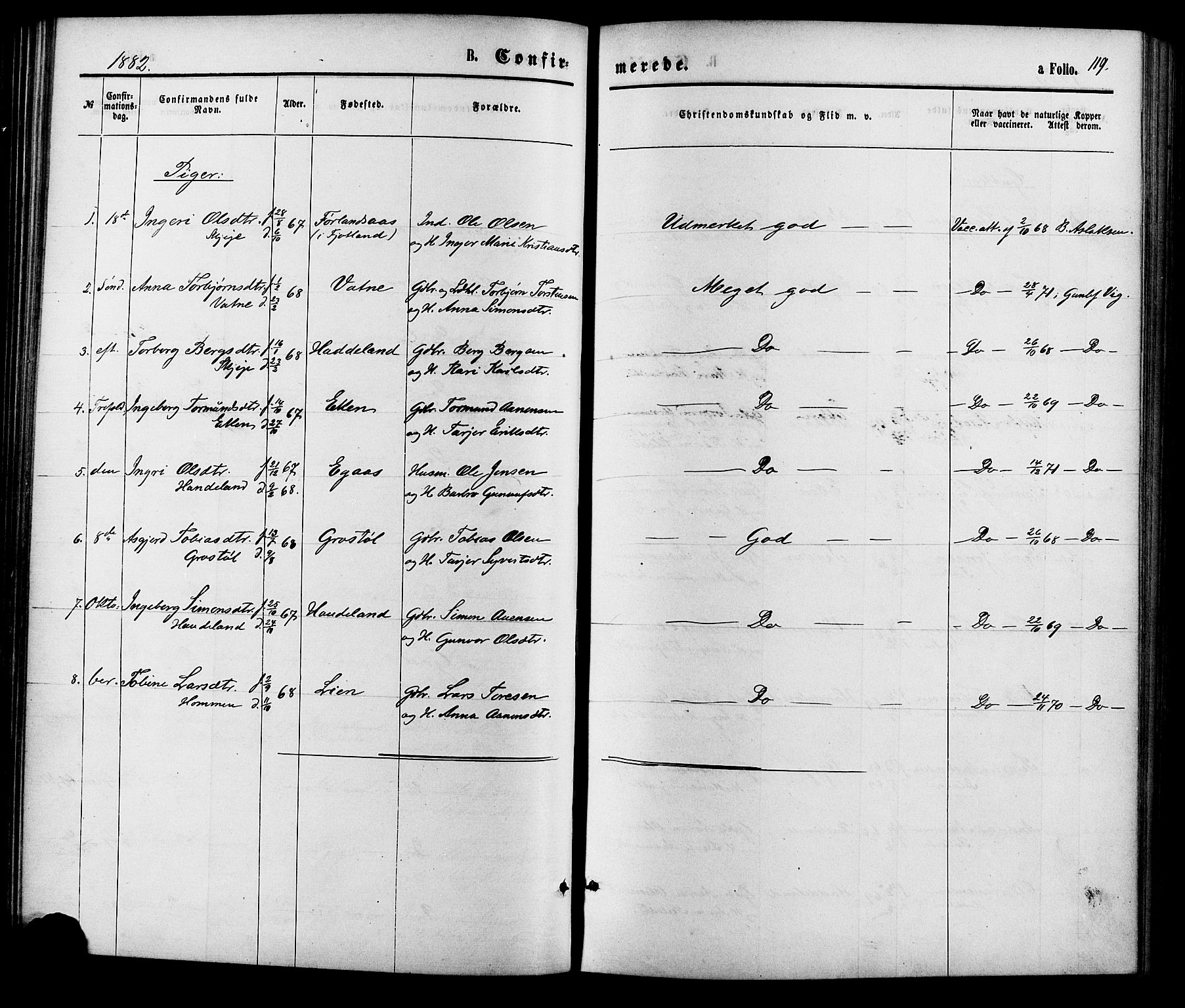 Hægebostad sokneprestkontor, SAK/1111-0024/F/Fa/Fab/L0003: Parish register (official) no. A 3, 1872-1886, p. 119