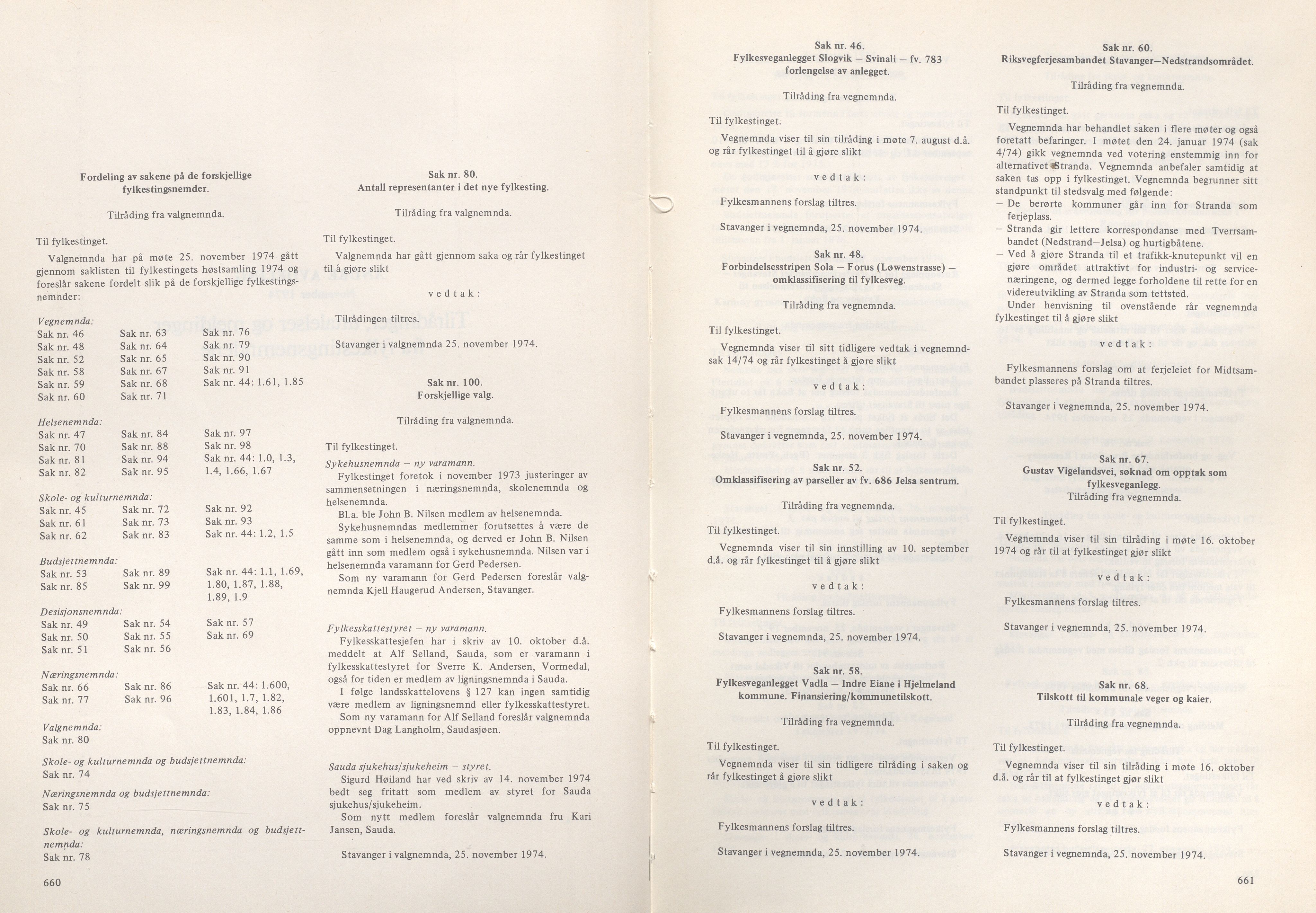 Rogaland fylkeskommune - Fylkesrådmannen , IKAR/A-900/A/Aa/Aaa/L0094: Møtebok , 1974, p. 660-661