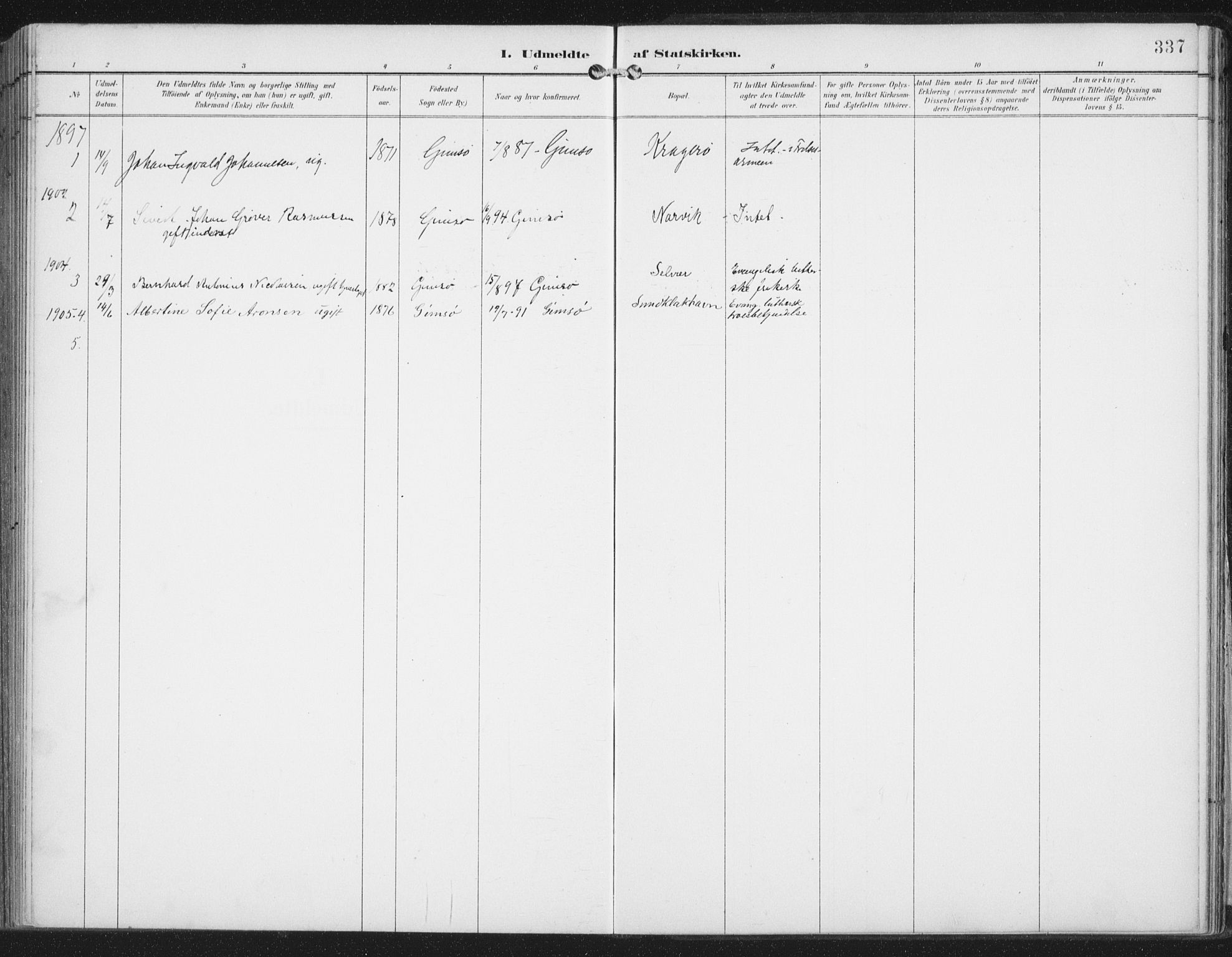 Ministerialprotokoller, klokkerbøker og fødselsregistre - Nordland, SAT/A-1459/876/L1098: Parish register (official) no. 876A04, 1896-1915, p. 337
