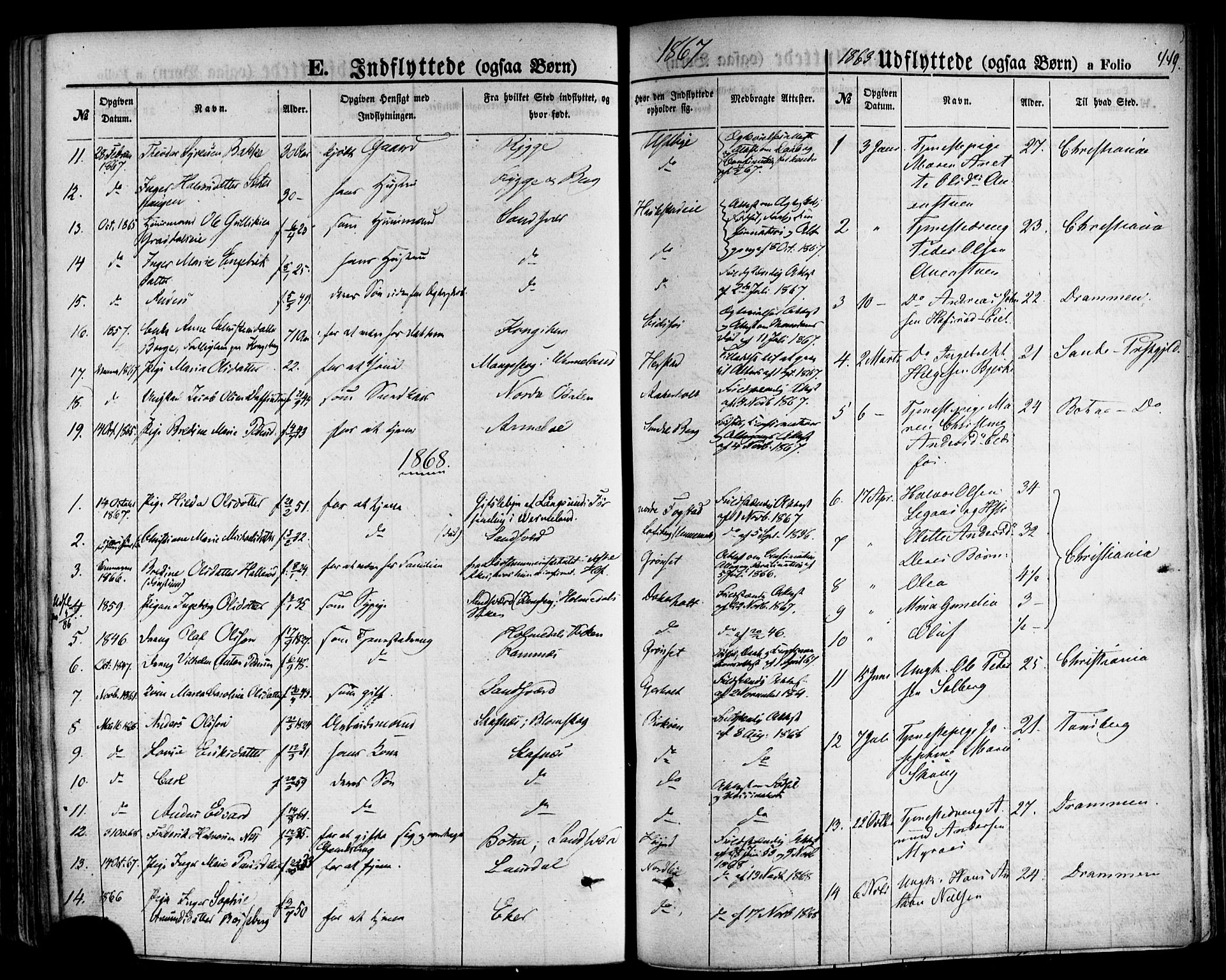 Hof kirkebøker, AV/SAKO-A-64/F/Fa/L0006: Parish register (official) no. I 6, 1851-1877, p. 449