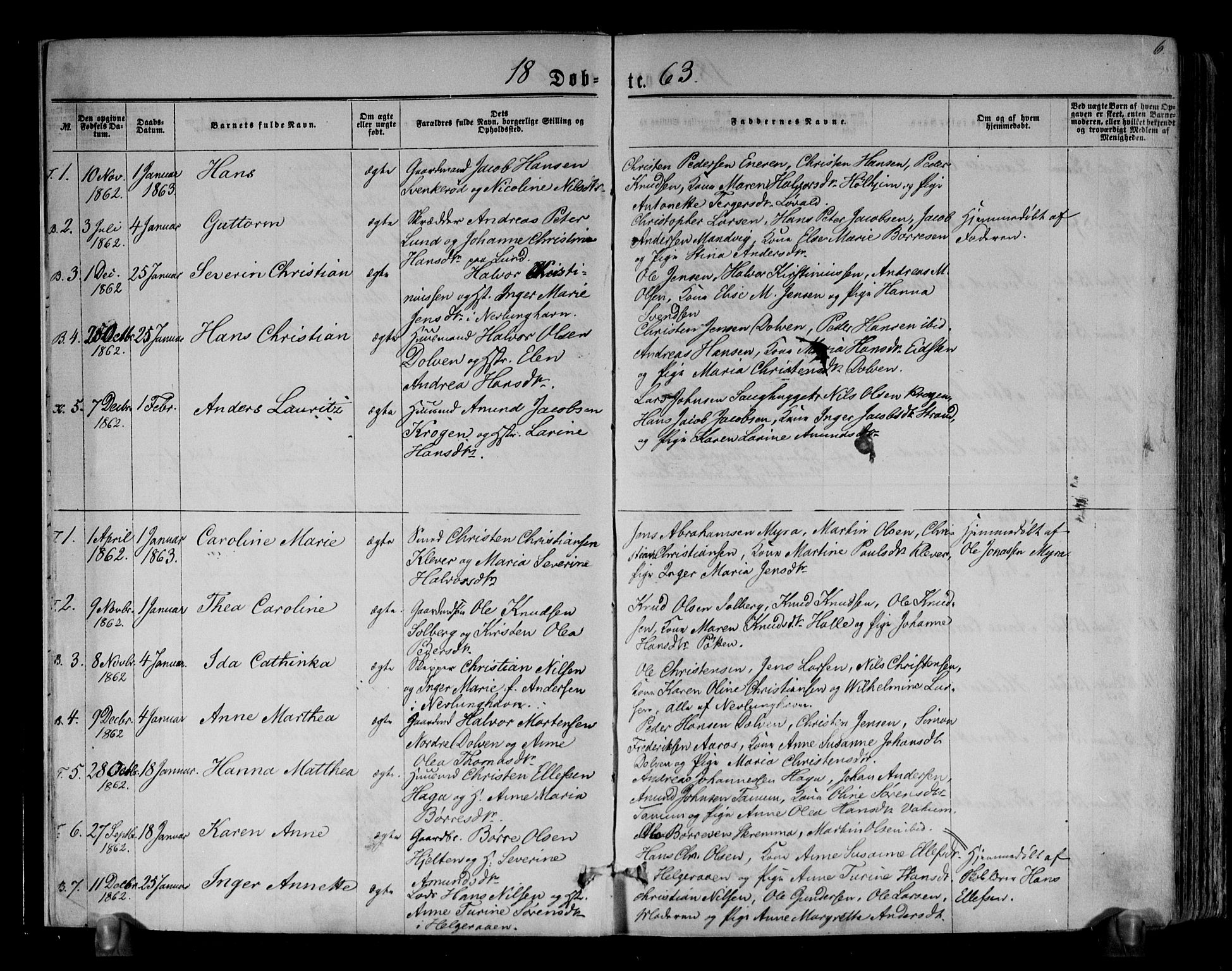 Brunlanes kirkebøker, SAKO/A-342/F/Fa/L0005: Parish register (official) no. I 5, 1862-1877, p. 6