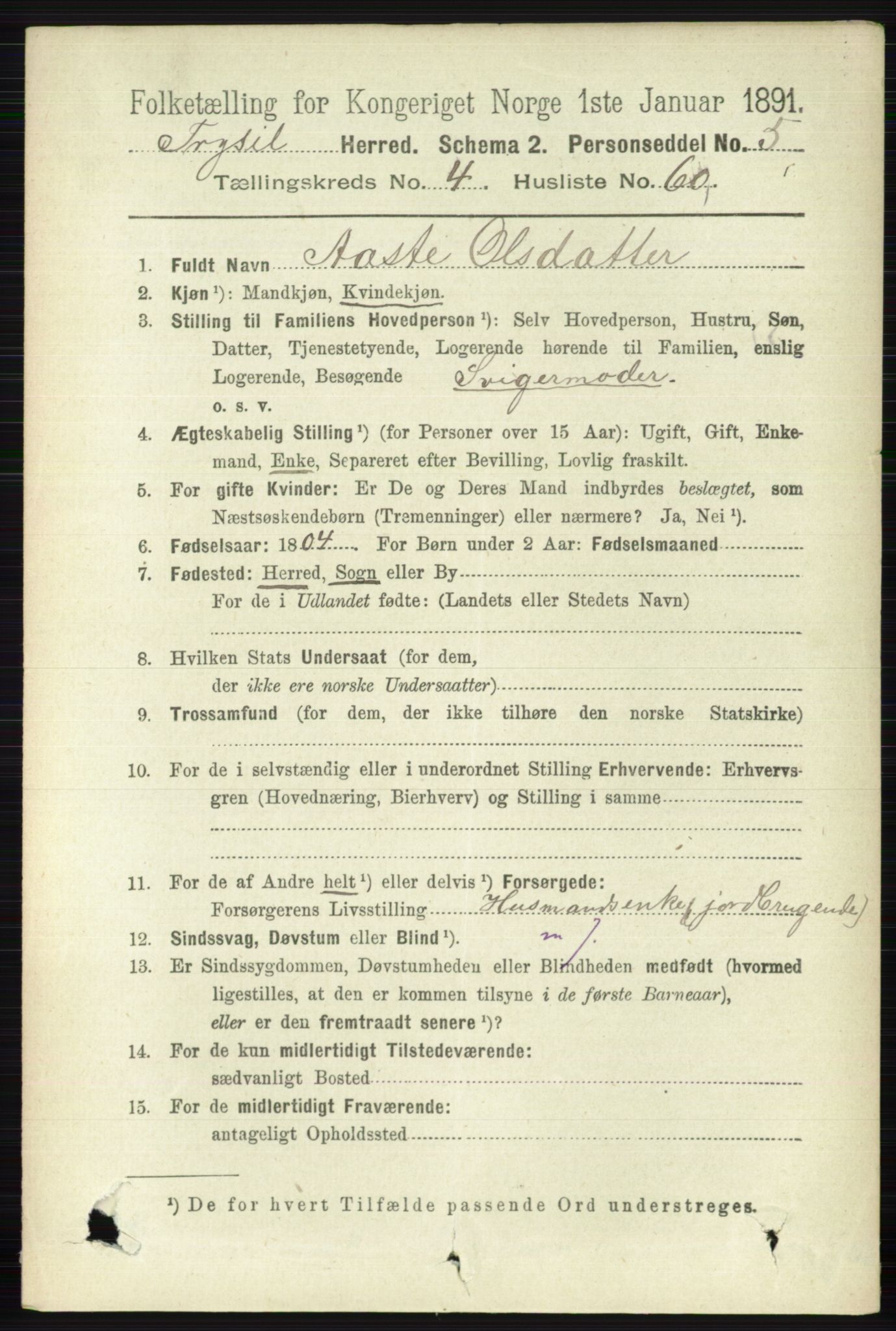 RA, 1891 census for 0428 Trysil, 1891, p. 2227