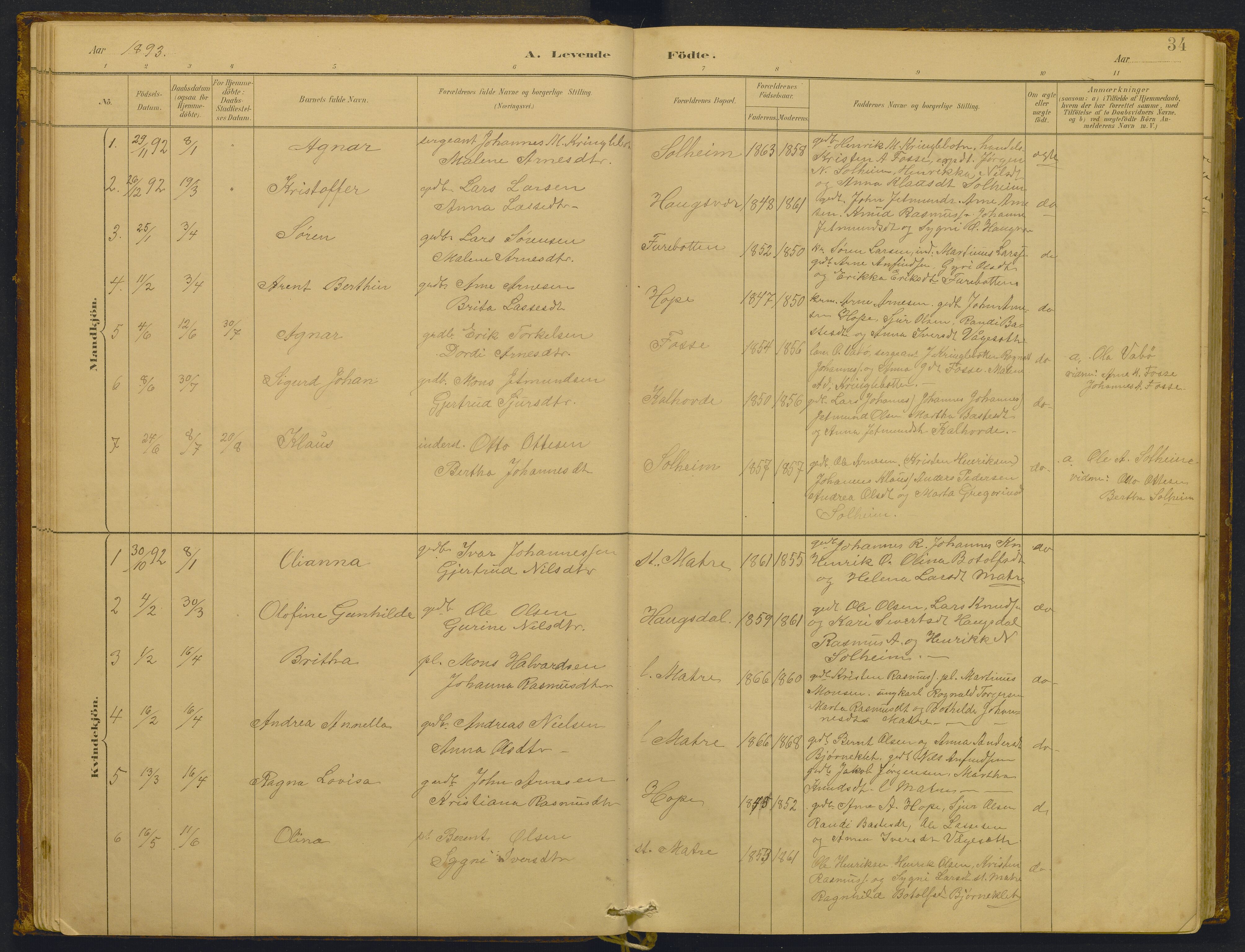 Masfjorden sokneprestembete, AV/SAB-A-77001: Parish register (copy) no. -, 1882-1933, p. 34