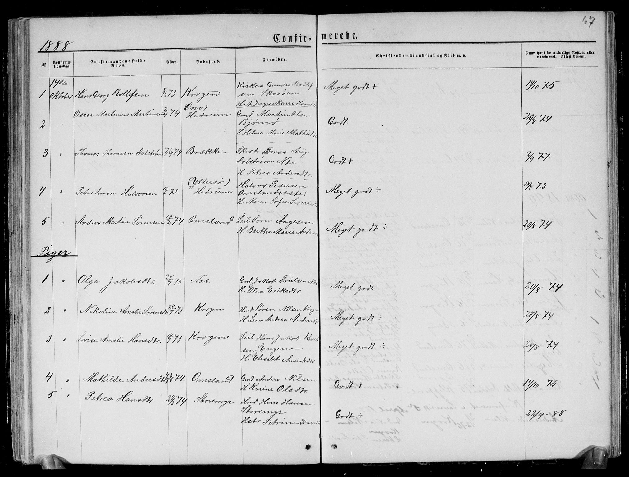 Brunlanes kirkebøker, AV/SAKO-A-342/G/Gc/L0001: Parish register (copy) no. III 1, 1866-1890, p. 67