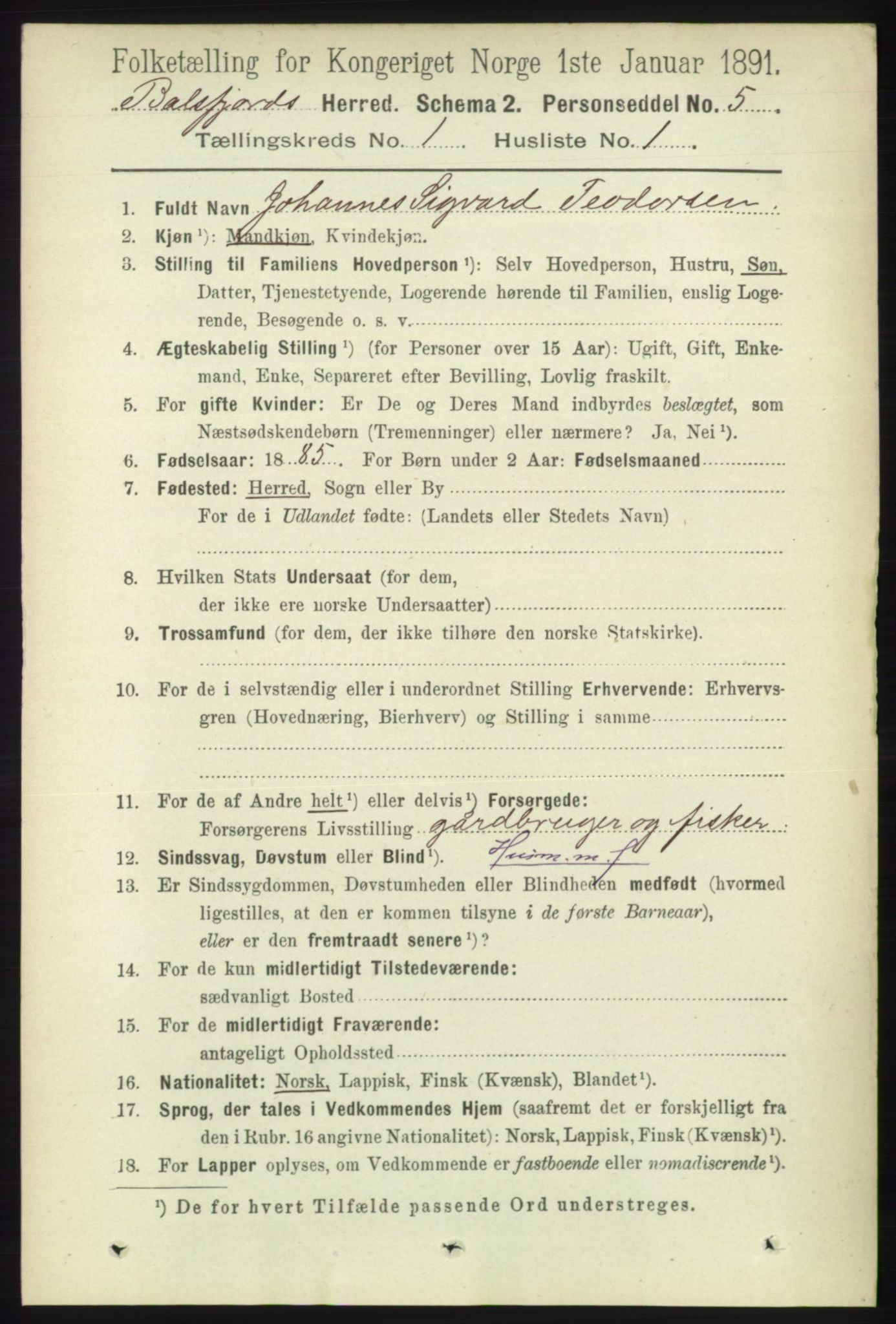 RA, 1891 census for 1933 Balsfjord, 1891, p. 76