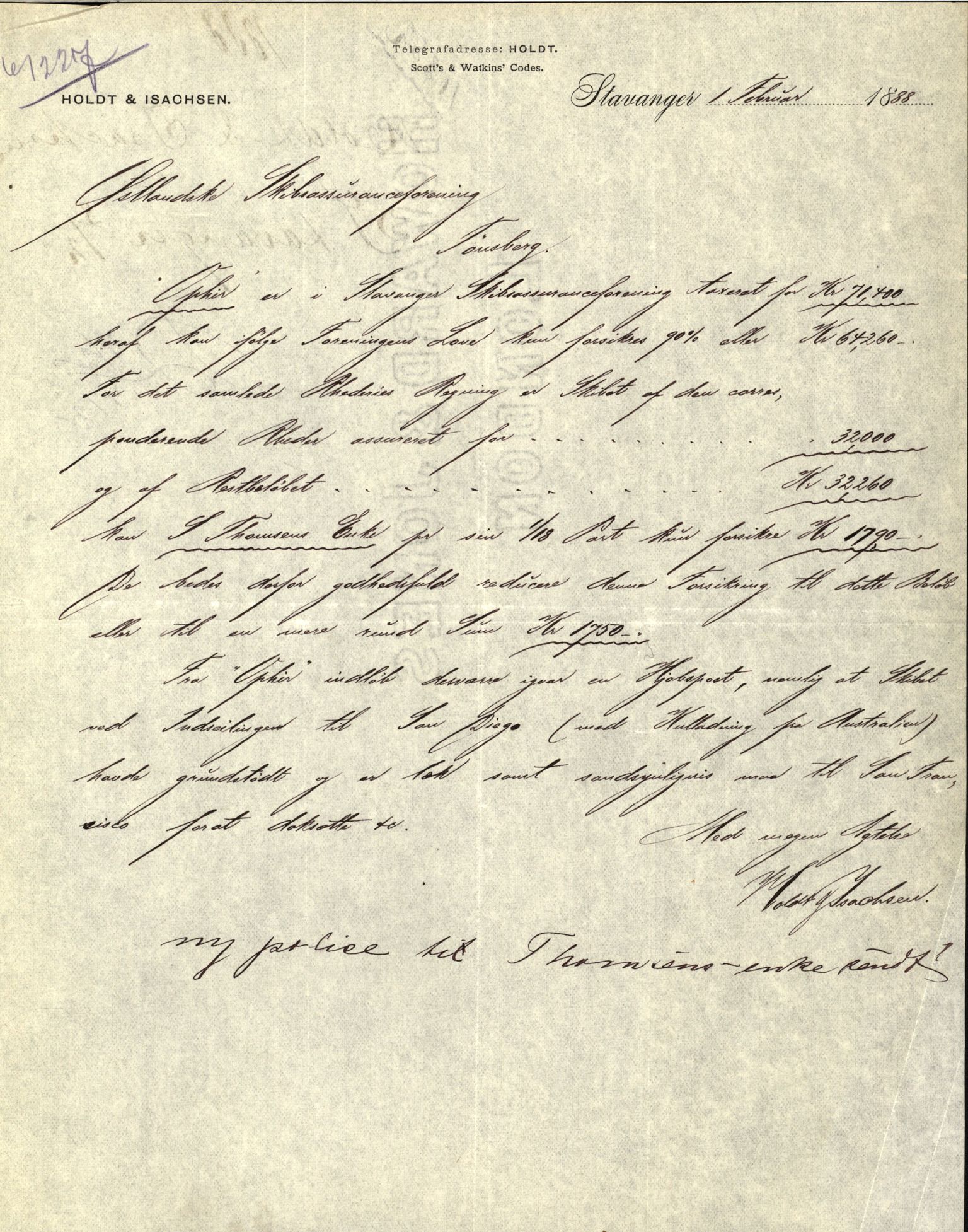 Pa 63 - Østlandske skibsassuranceforening, VEMU/A-1079/G/Ga/L0022/0006: Havaridokumenter / Nora, Ophir, 1888, p. 67