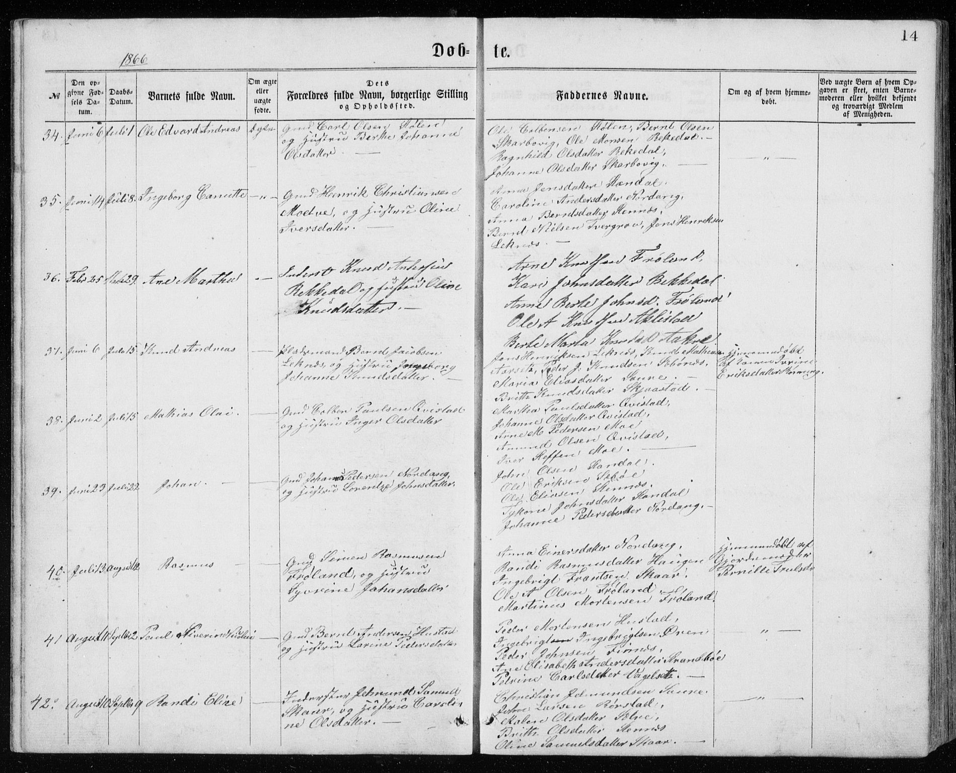 Ministerialprotokoller, klokkerbøker og fødselsregistre - Møre og Romsdal, AV/SAT-A-1454/515/L0214: Parish register (copy) no. 515C01, 1865-1883, p. 14