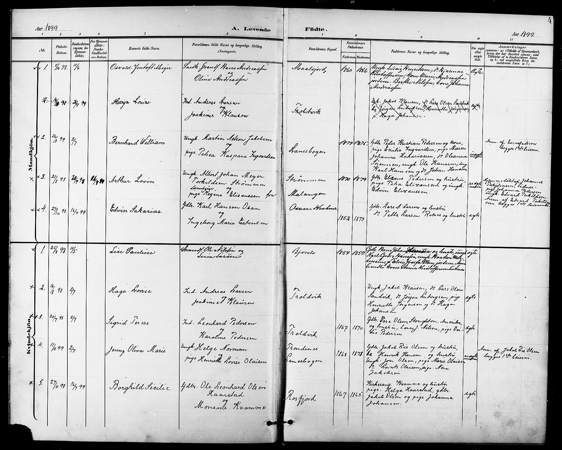 Lenvik sokneprestembete, SATØ/S-1310/H/Ha/Hab/L0008klokker: Parish register (copy) no. 8, 1899-1911, p. 4