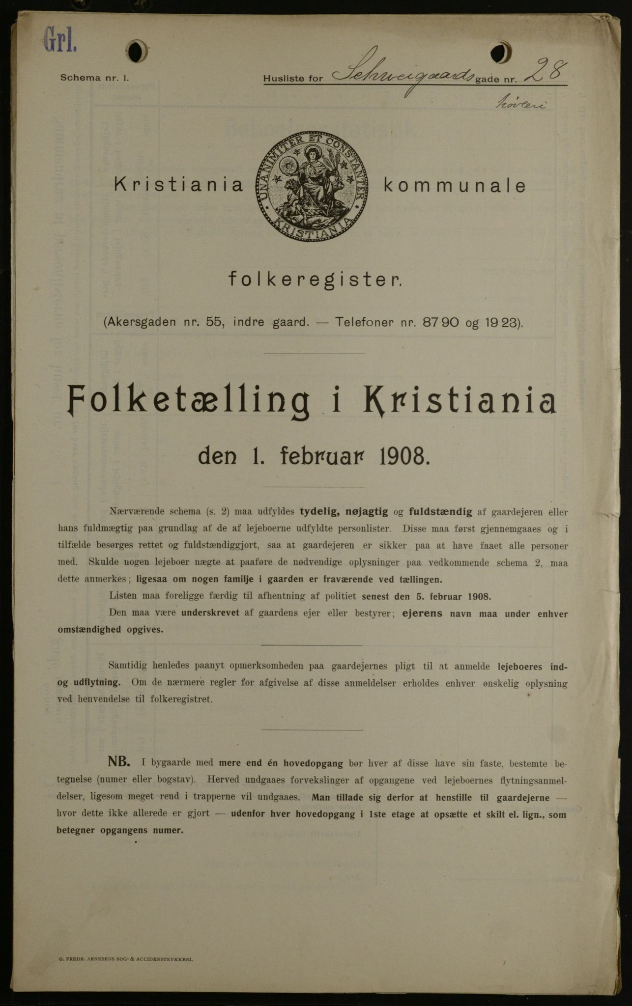 OBA, Municipal Census 1908 for Kristiania, 1908, p. 81764