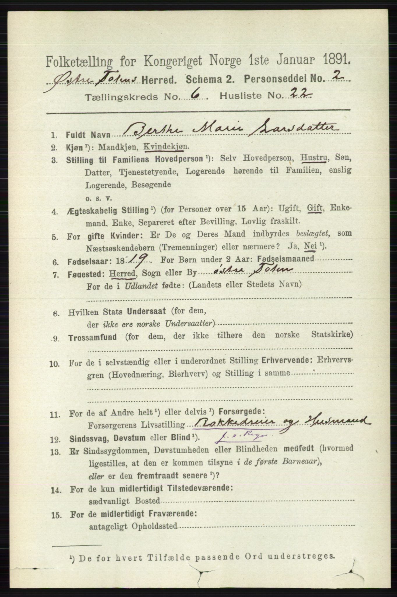 RA, 1891 census for 0528 Østre Toten, 1891, p. 3903