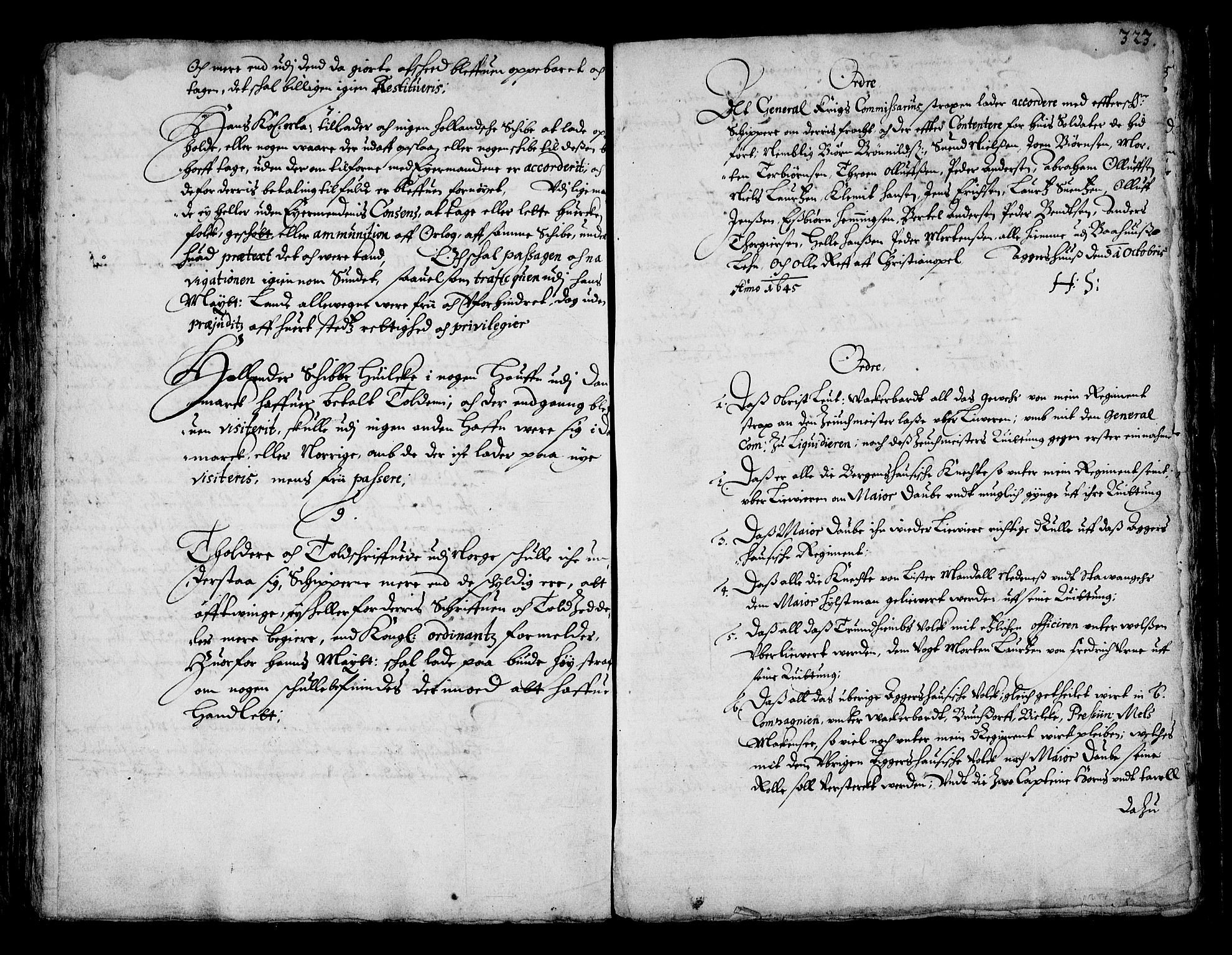 Stattholderembetet 1572-1771, RA/EA-2870/Ba/L0001: Hannibal Sehested kopibok, 1645, p. 322b-323a