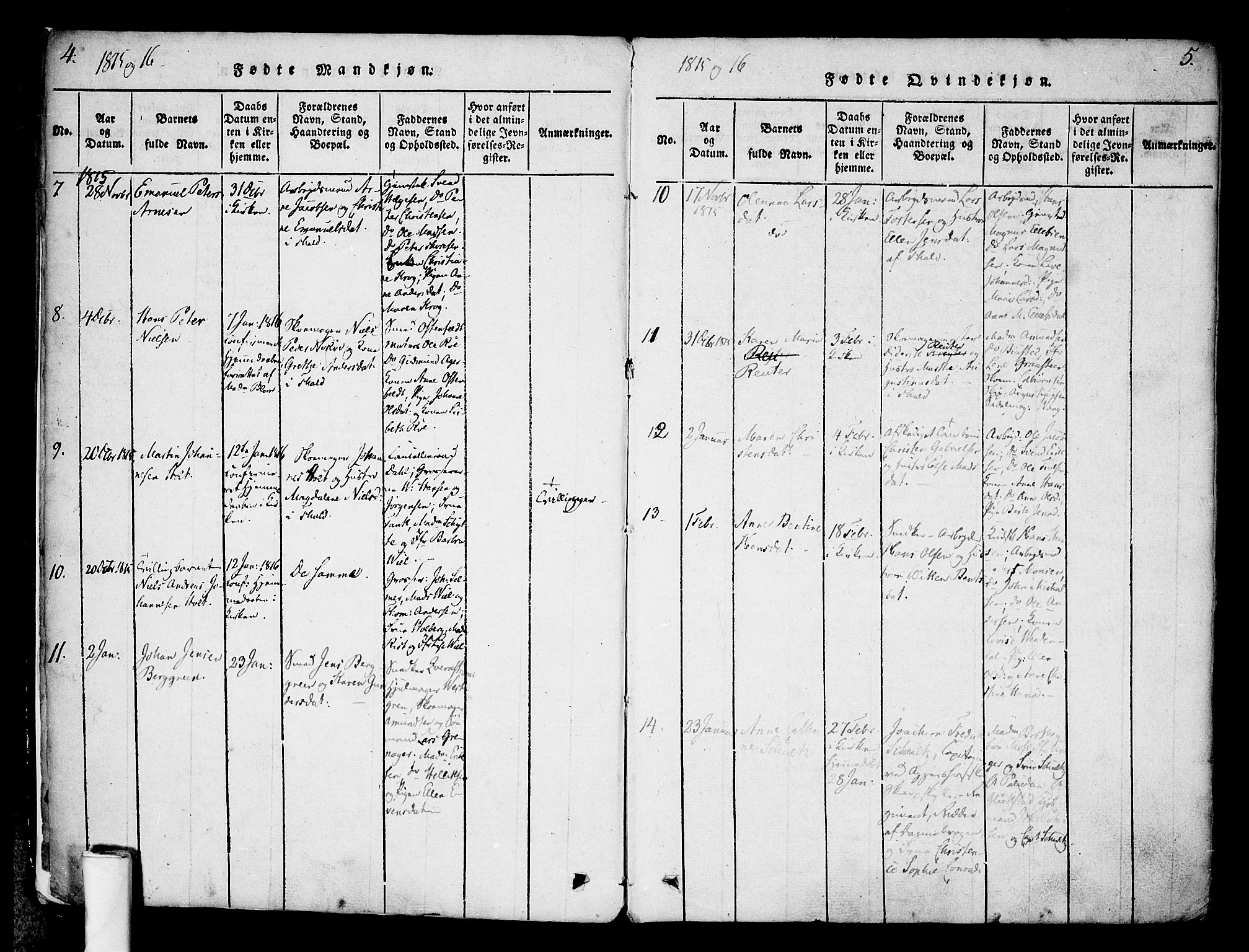 Halden prestekontor Kirkebøker, SAO/A-10909/F/Fa/L0003: Parish register (official) no. I 3, 1815-1834, p. 4-5