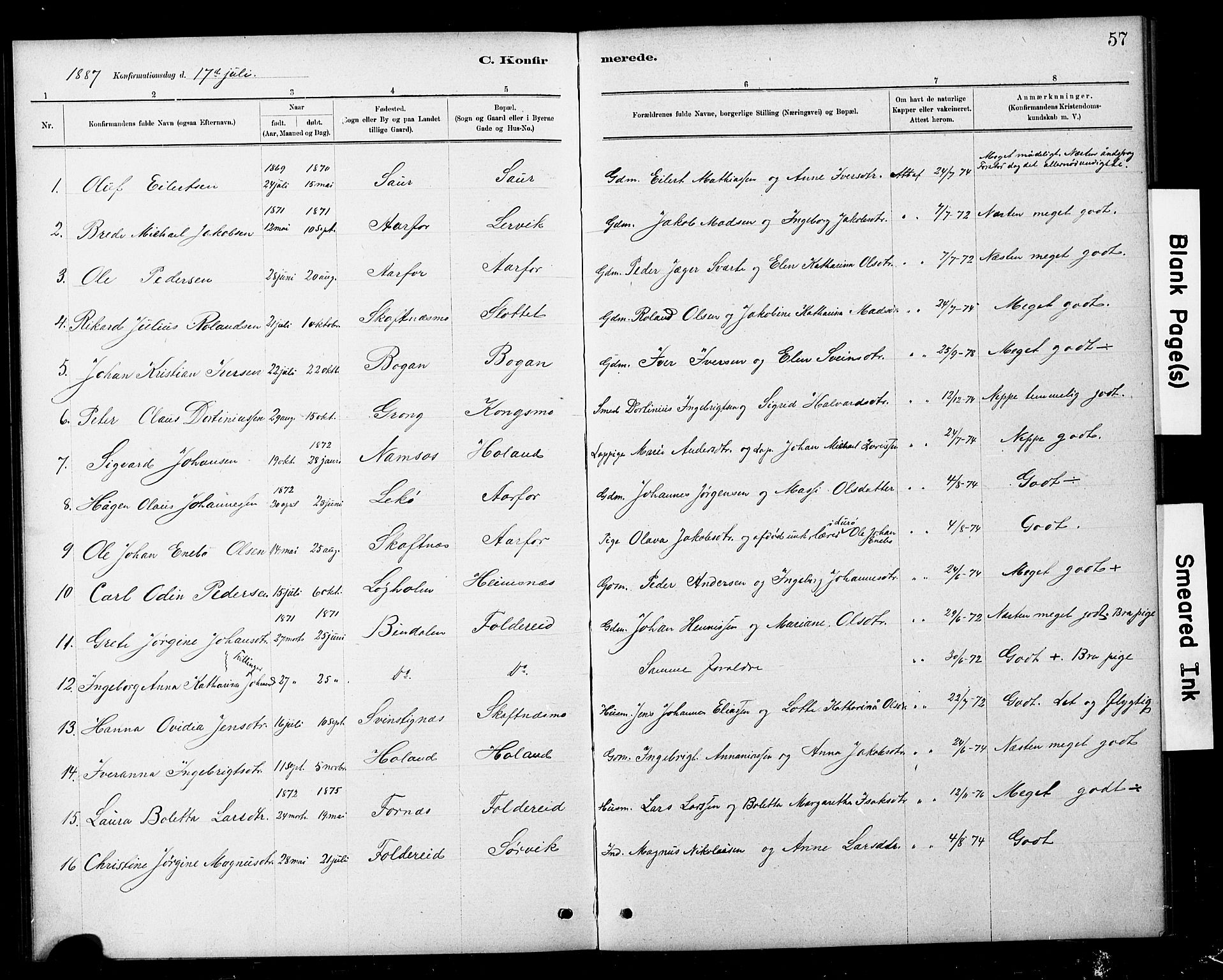 Ministerialprotokoller, klokkerbøker og fødselsregistre - Nord-Trøndelag, SAT/A-1458/783/L0661: Parish register (copy) no. 783C01, 1878-1893, p. 57