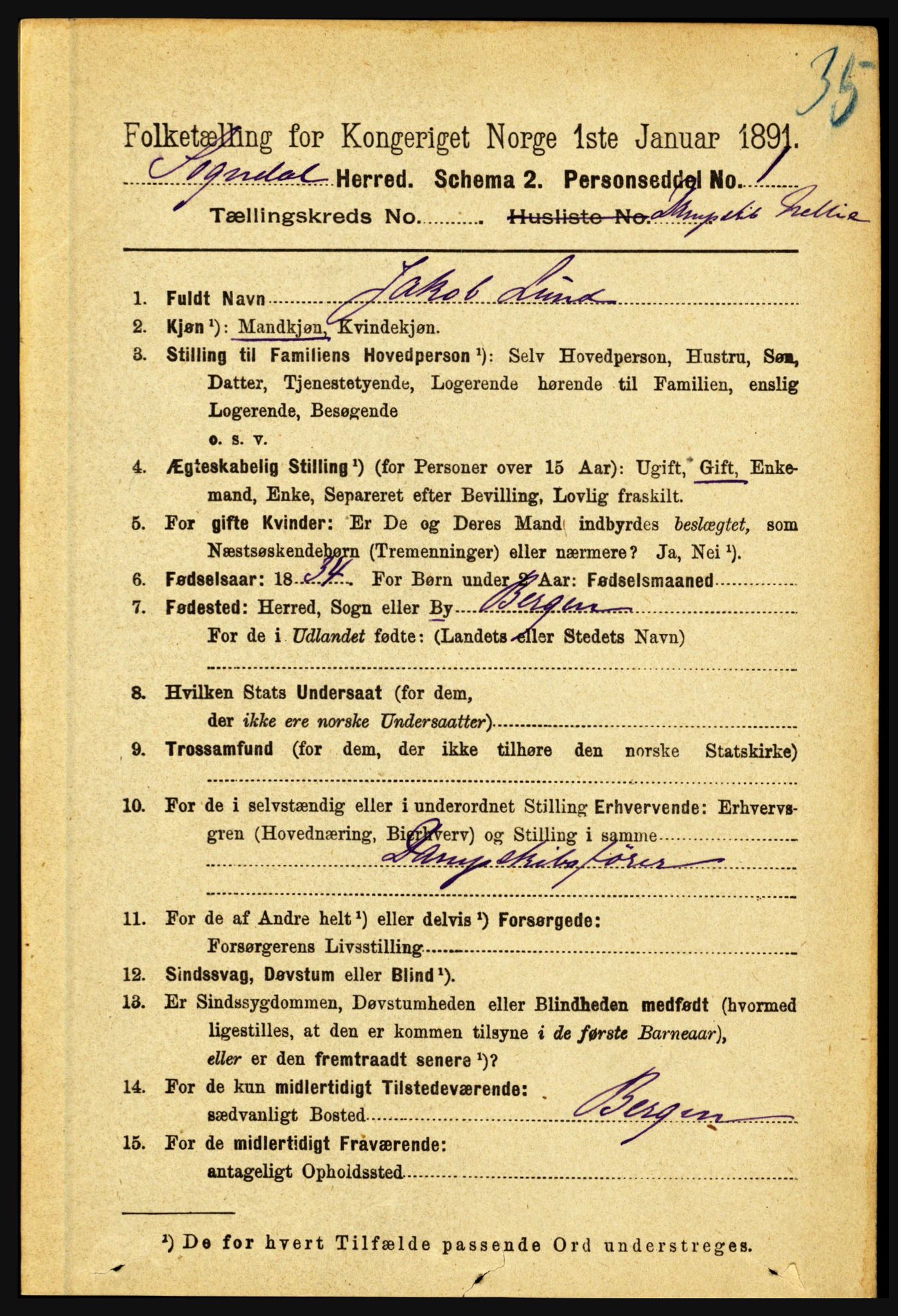 RA, 1891 census for 1420 Sogndal, 1891, p. 4325