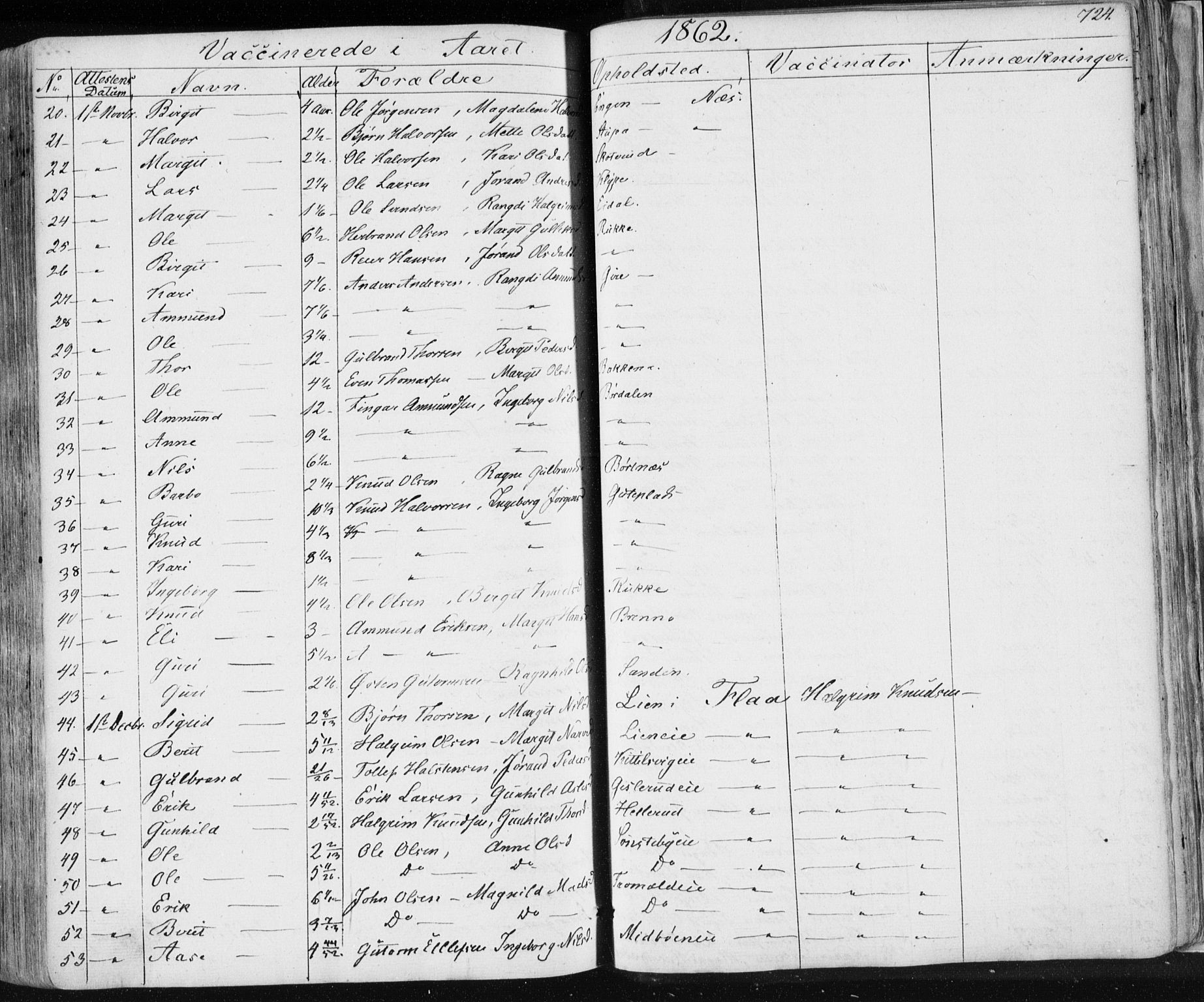 Nes kirkebøker, AV/SAKO-A-236/F/Fa/L0009: Parish register (official) no. 9, 1834-1863, p. 724