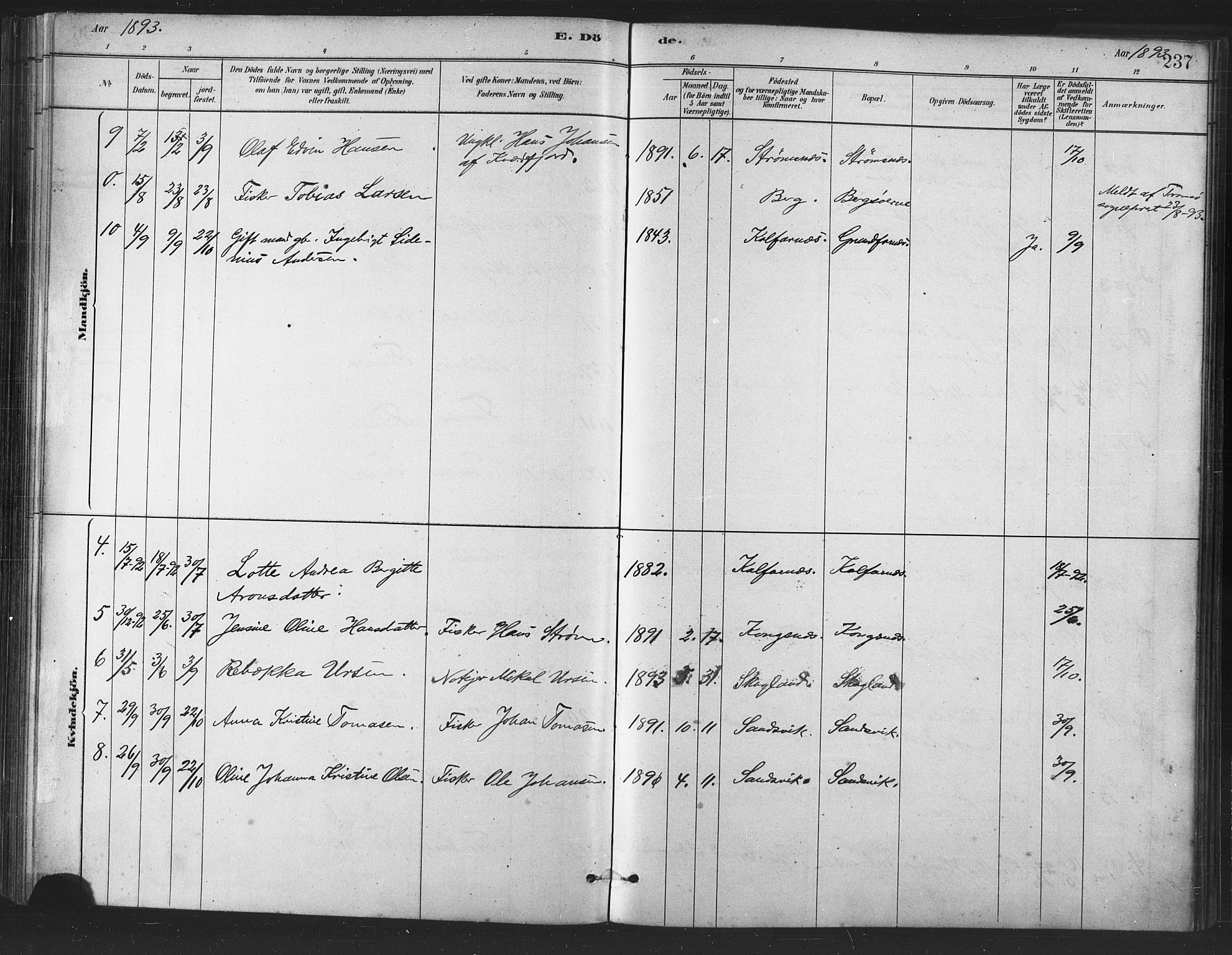 Berg sokneprestkontor, AV/SATØ-S-1318/G/Ga/Gaa/L0004kirke: Parish register (official) no. 4, 1880-1894, p. 237