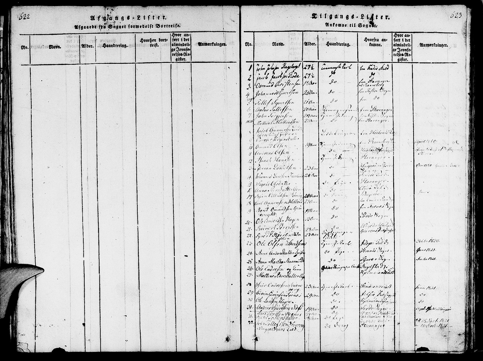 Rennesøy sokneprestkontor, SAST/A -101827/H/Ha/Haa/L0004: Parish register (official) no. A 4, 1816-1837, p. 622-623