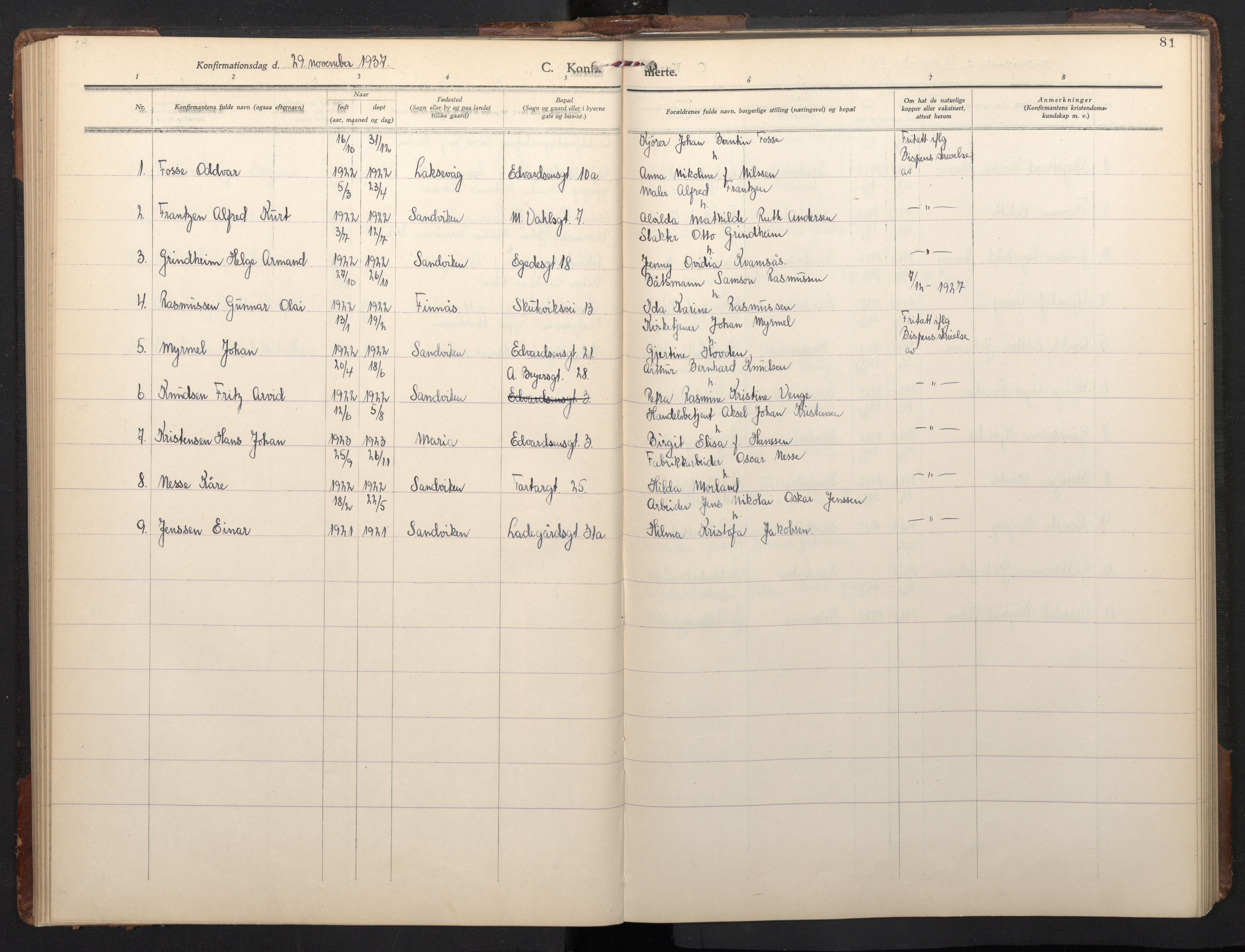 St. Olavs Sokneprestembete, AV/SAB-A-78101/H/Hab: Parish register (copy) no. B 1, 1928-1968, p. 80b-81a