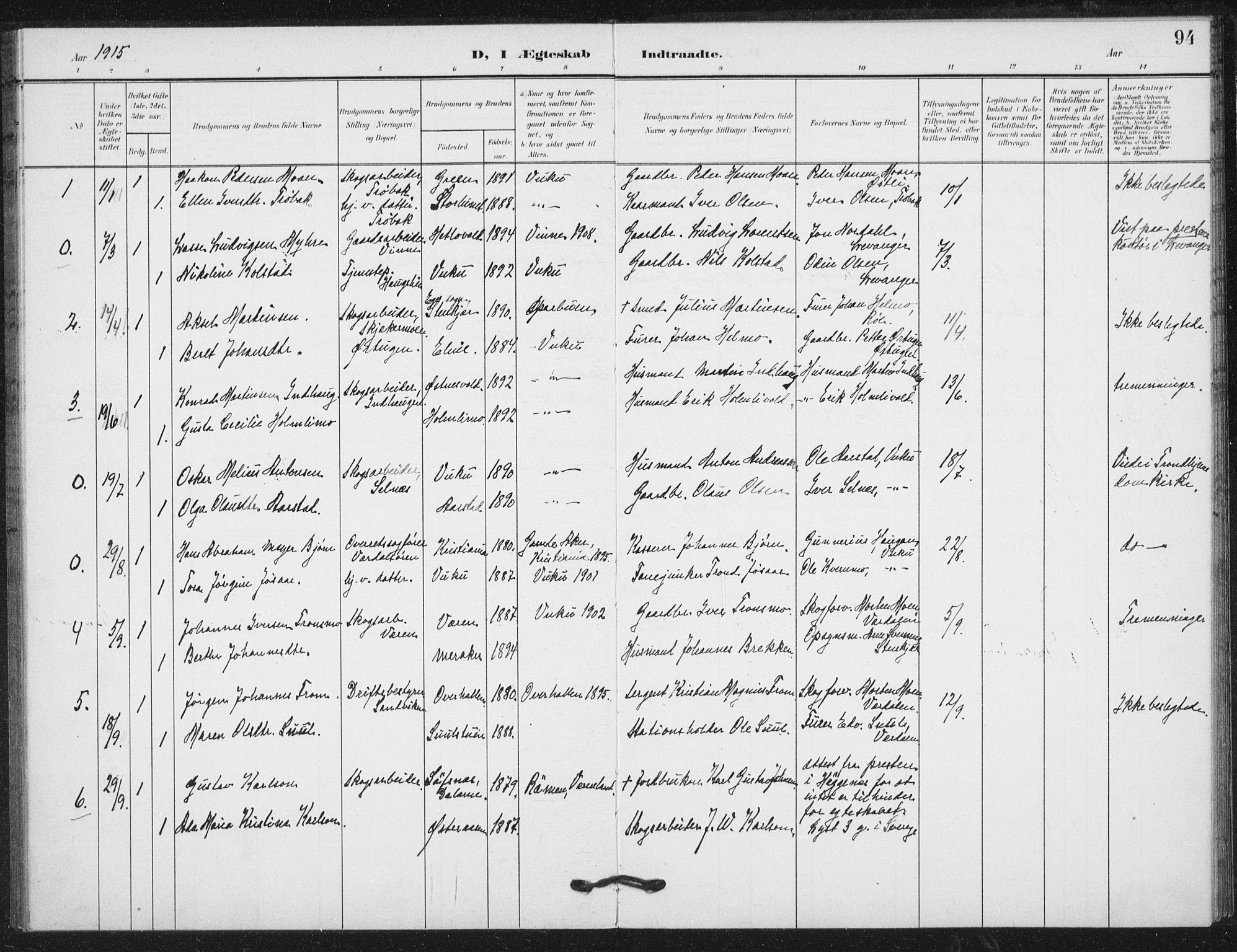 Ministerialprotokoller, klokkerbøker og fødselsregistre - Nord-Trøndelag, SAT/A-1458/724/L0264: Parish register (official) no. 724A02, 1908-1915, p. 94