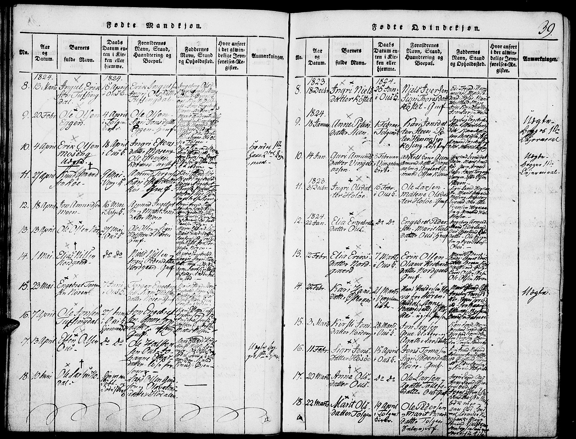 Tolga prestekontor, SAH/PREST-062/K/L0004: Parish register (official) no. 4, 1815-1836, p. 39