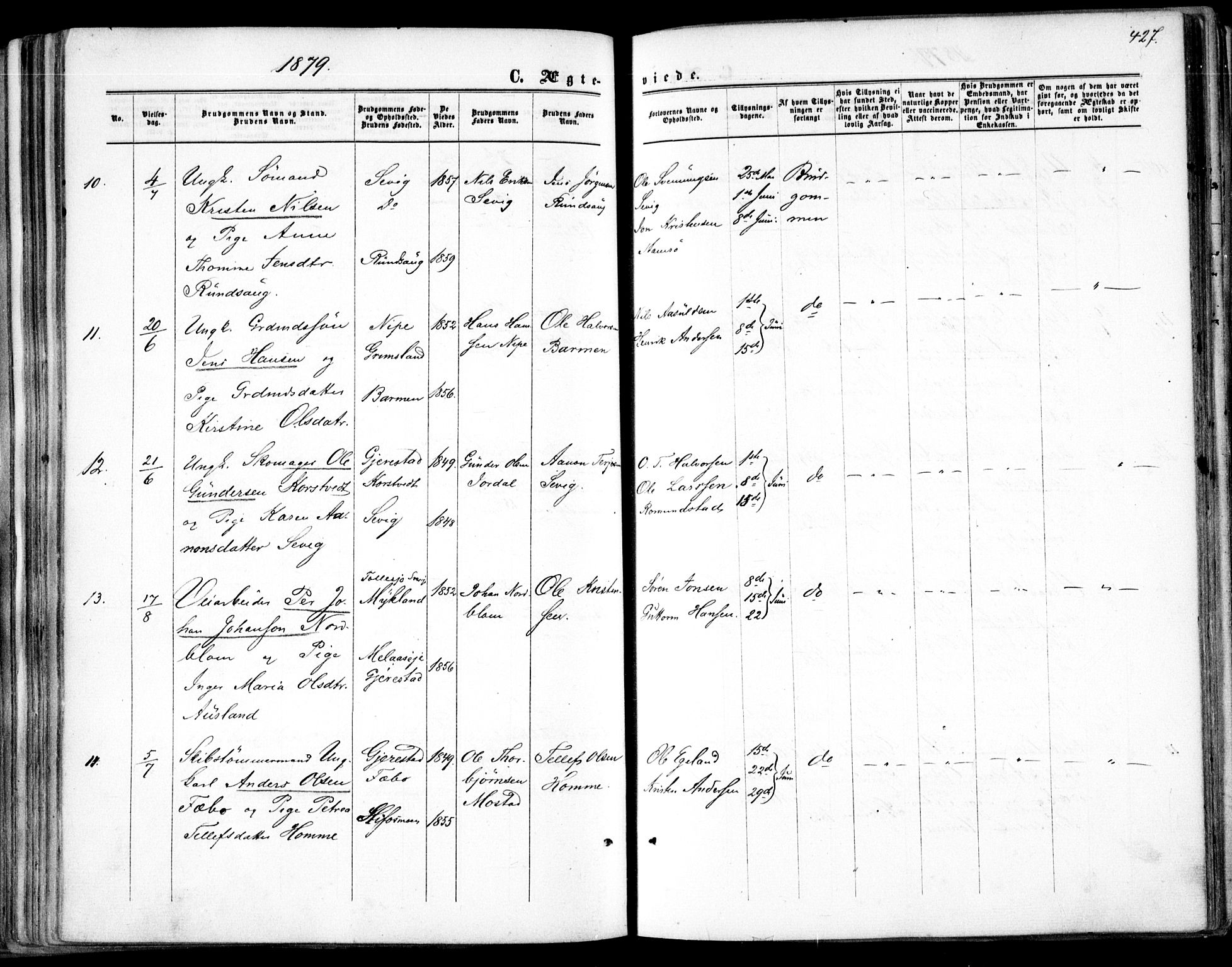 Søndeled sokneprestkontor, AV/SAK-1111-0038/F/Fa/L0003: Parish register (official) no. A 3, 1861-1879, p. 427