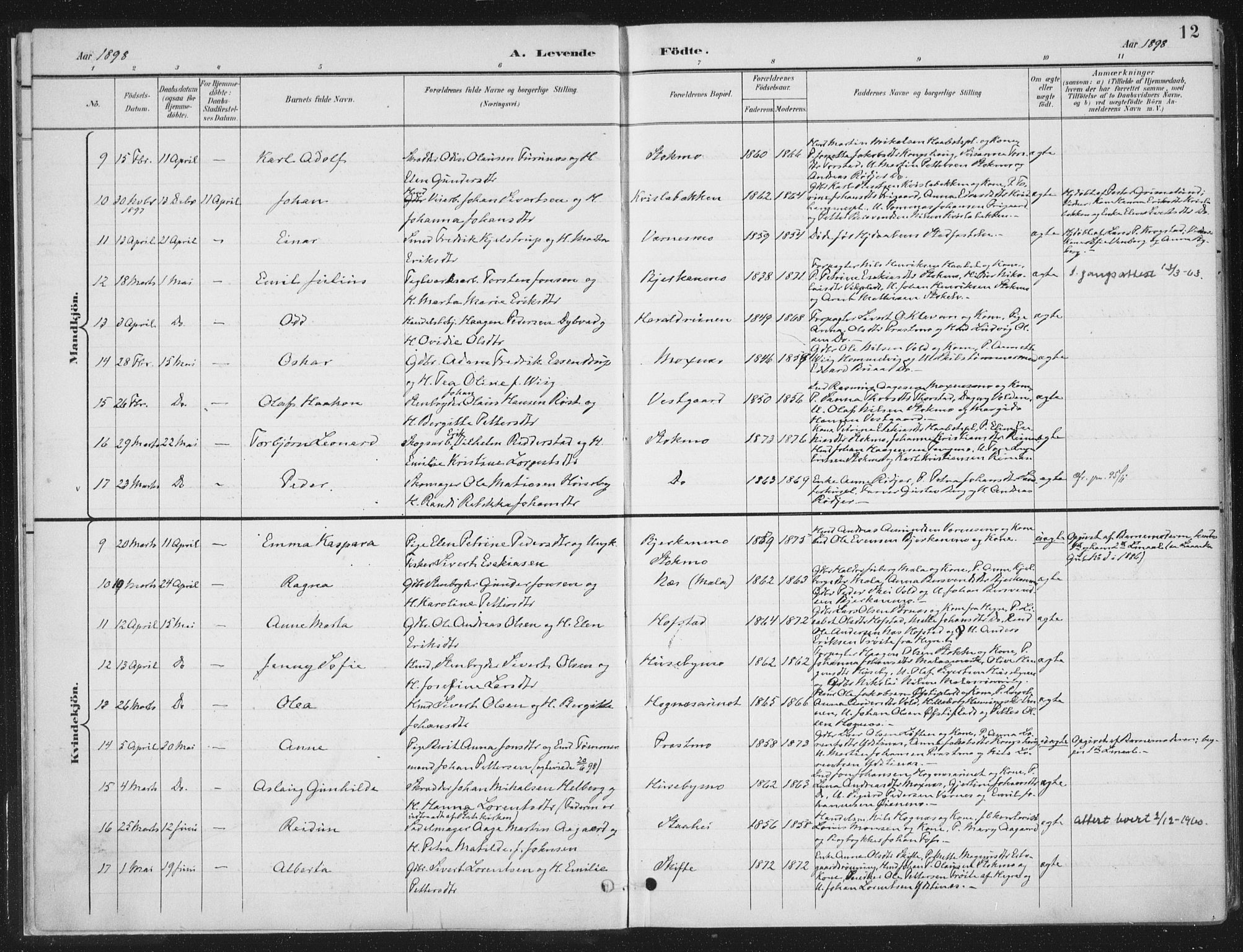 Ministerialprotokoller, klokkerbøker og fødselsregistre - Nord-Trøndelag, AV/SAT-A-1458/709/L0082: Parish register (official) no. 709A22, 1896-1916, p. 12