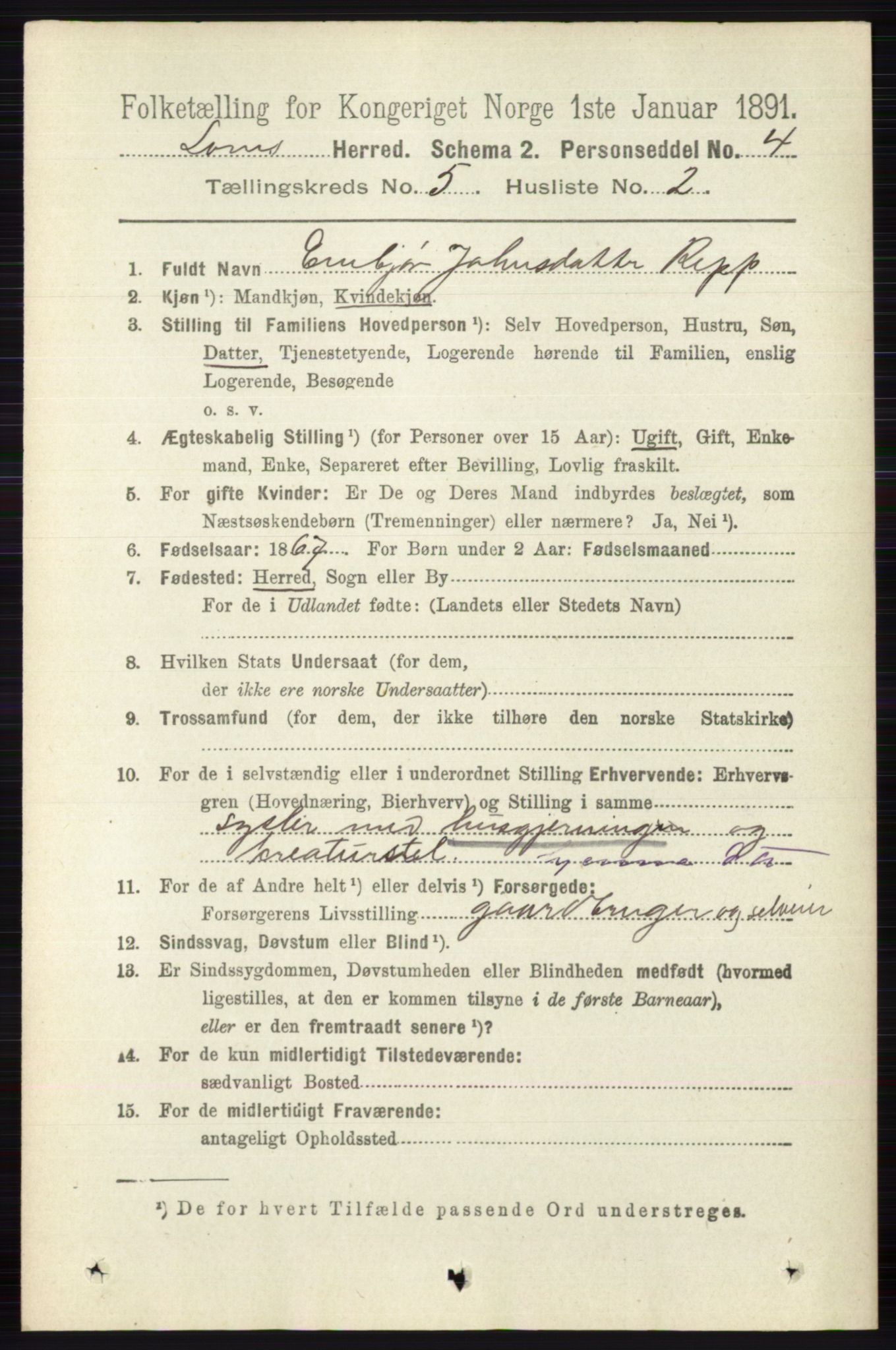 RA, 1891 census for 0514 Lom, 1891, p. 1856