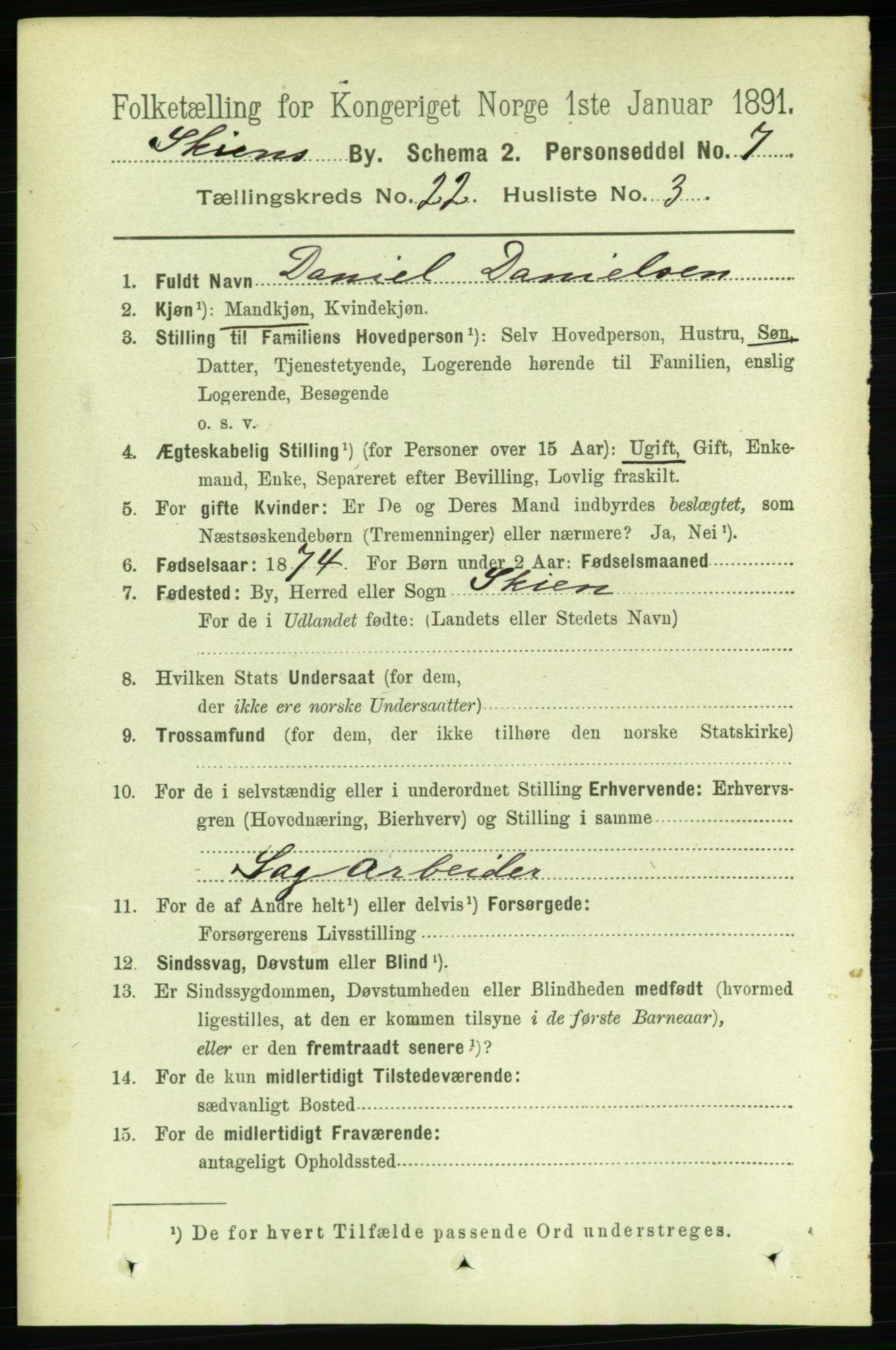 RA, 1891 census for 0806 Skien, 1891, p. 5688