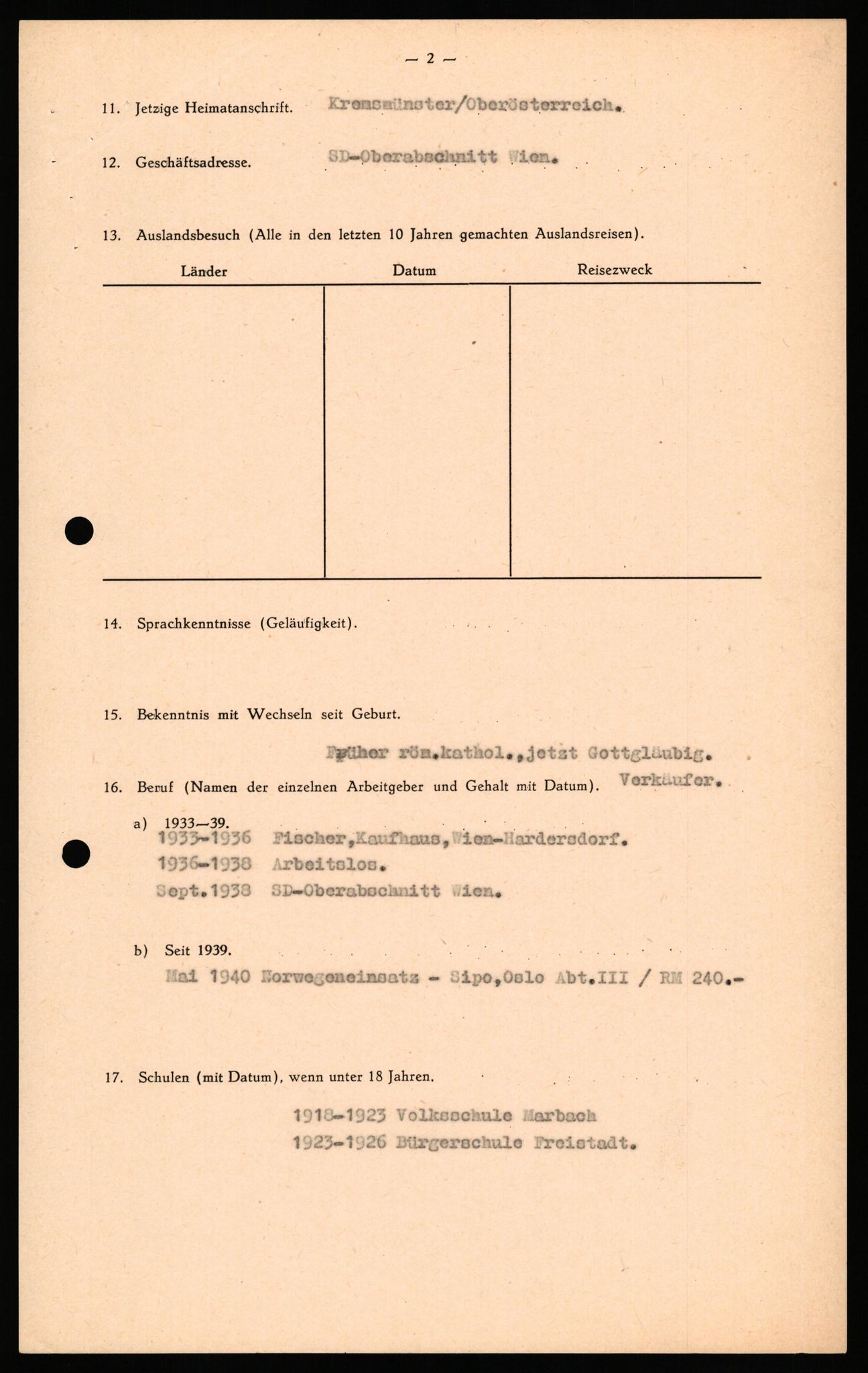 Forsvaret, Forsvarets overkommando II, AV/RA-RAFA-3915/D/Db/L0038: CI Questionaires. Tyske okkupasjonsstyrker i Norge. Østerrikere., 1945-1946, p. 304