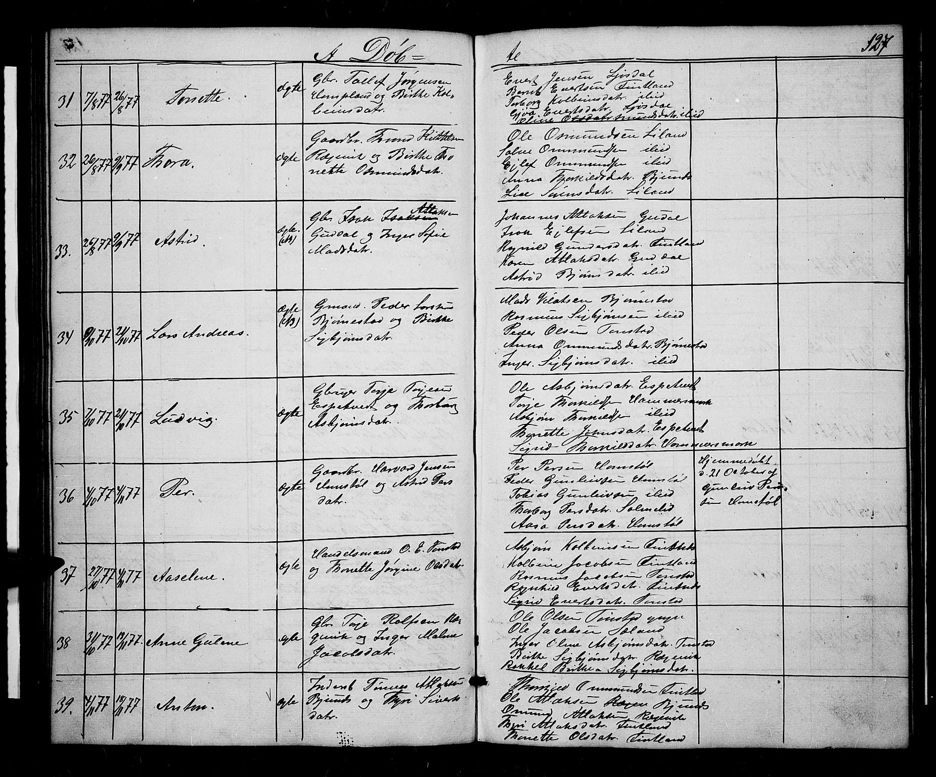 Sirdal sokneprestkontor, AV/SAK-1111-0036/F/Fb/Fbb/L0002: Parish register (copy) no. B 2, 1848-1878, p. 127