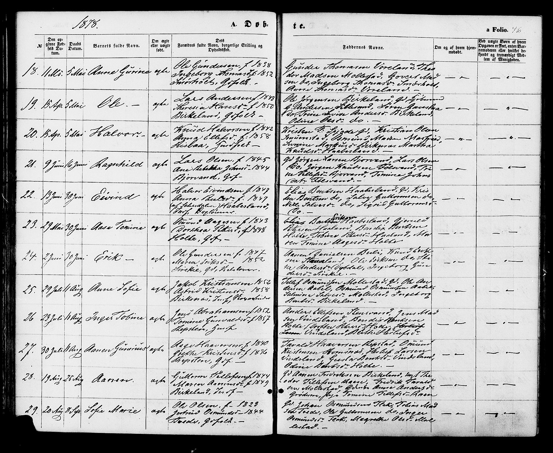 Birkenes sokneprestkontor, AV/SAK-1111-0004/F/Fa/L0004: Parish register (official) no. A 4, 1867-1886, p. 46